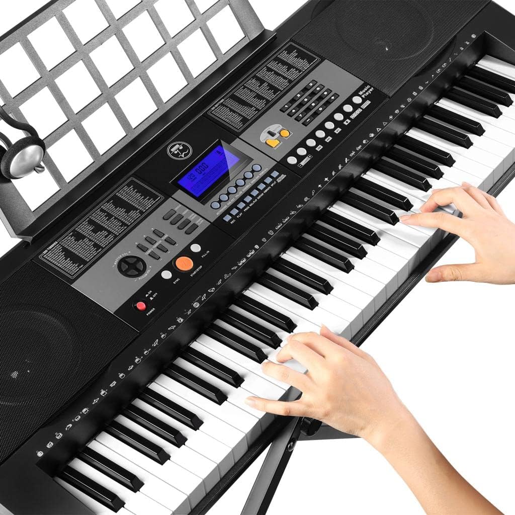 Mustar Portable Electronic Keyboard Piano, 61 Key Keyboards, Touch Sensitive Keyboards Piano, Headphones, Microphone, Piano Stand and Stool,Full Size Keys/LCD Screen, for Beginners