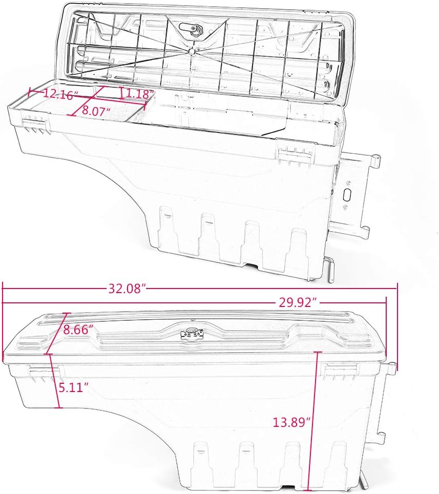PIT66 Storage Box, Compatible with 07-18 GMC Sierra 1500 2500 3500/07-18 Chevy Silverado 1500 2500 3500/19 Silverado 1500 & Sierra Legacy / Limited Only Rear Passenger+Driver Case ToolBox