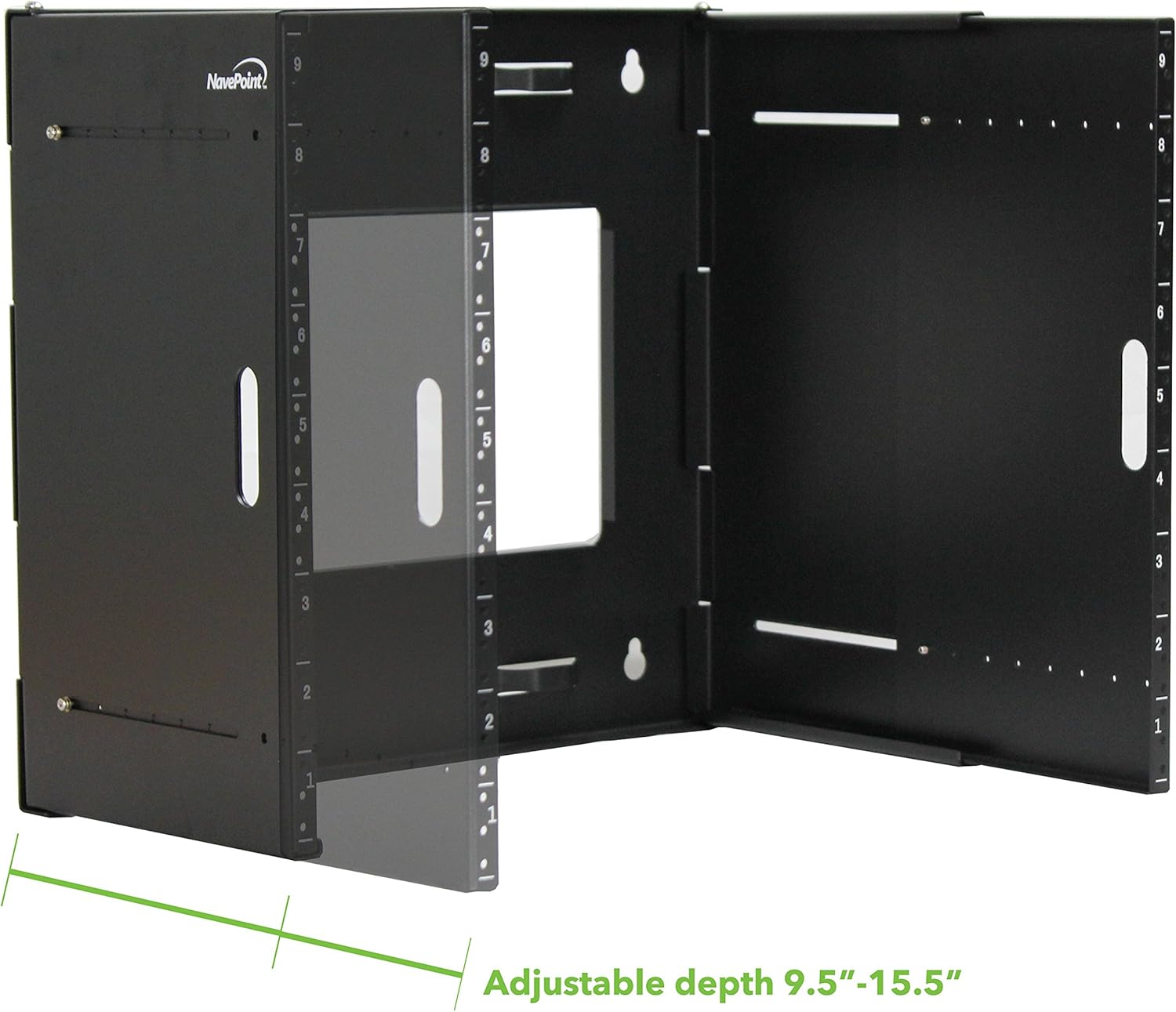 NavePoint 9U Wall Mount Bracket Extendable Network Equipment Rack Threaded Standard 19 Inch
