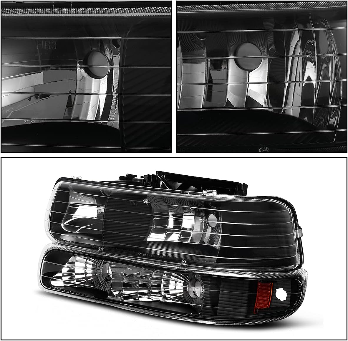 DWVO Compatible with 1999-2002 Chevrolet Silverado 1500/2500 2001-2002 Chevrolet Silverado 3500 Black Housing Replacement Headlights + Red Lens Taillights Combo
