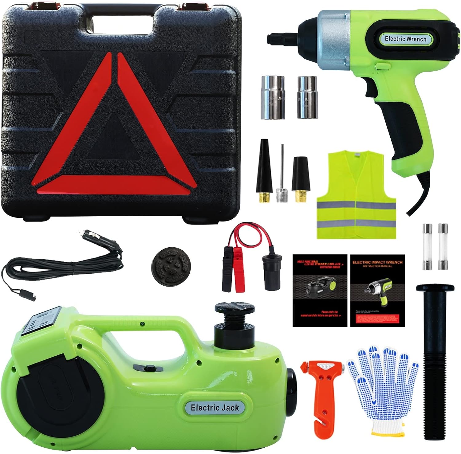 Simtamy Electric Car Jack Kit 5 Ton(11,000lb) 12V Hydraulic Jack with Electric Impact Wrench, Tire Inflator and LED Light, Portable Emergency Car Lift Tire Change Tools