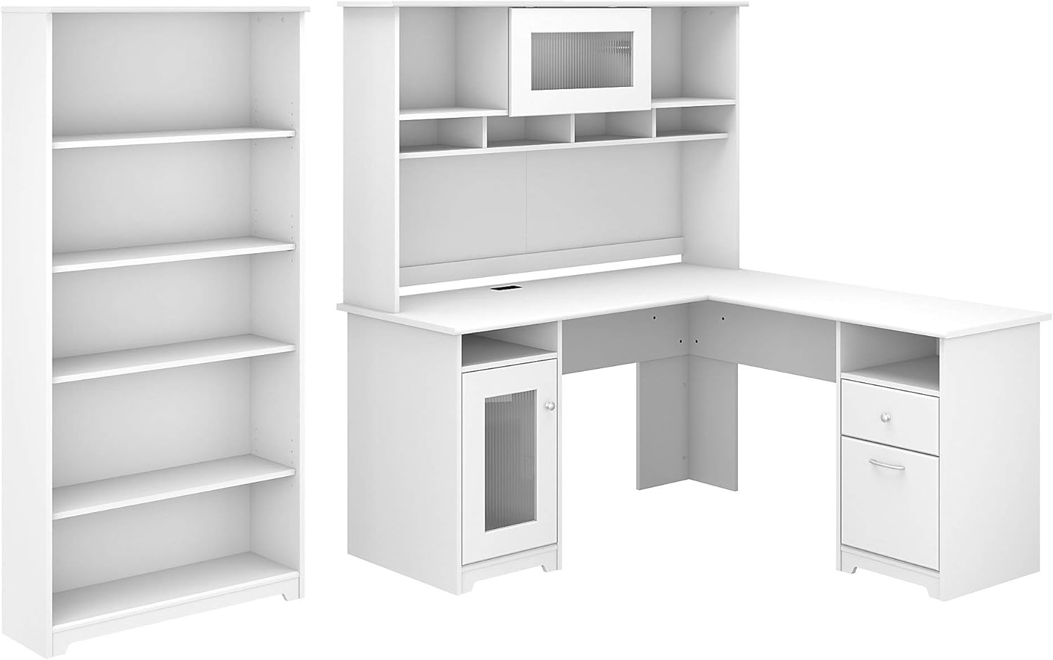 Cabot L Shaped Desk with Hutch and 5 Shelf Bookcase in Espresso Oak