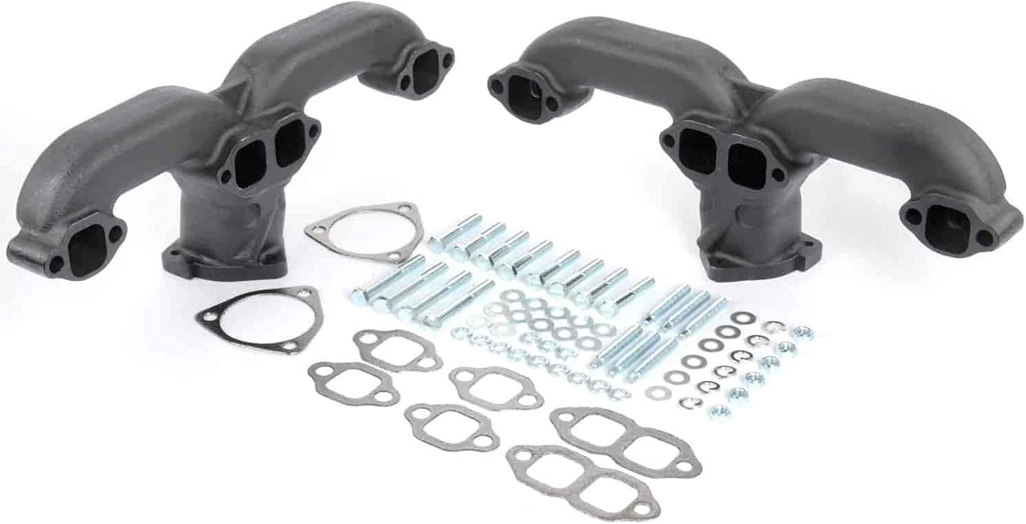 JEGS Rams Horn Exhaust Manifold | Fits Most Stock Cylinder Heads With Round/Square Port Small Block Chevy Engines | Raw Finish | Includes 1 Pair | Fits Most Straight/Angle Spark Plug Heads