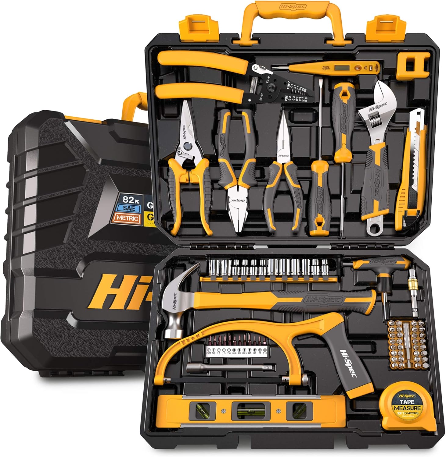 Hi-Spec 82 Piece Home & Garage Tool Kit Set. Essential Hand Tools in a Box for Complete DIY Repair Pack of 2