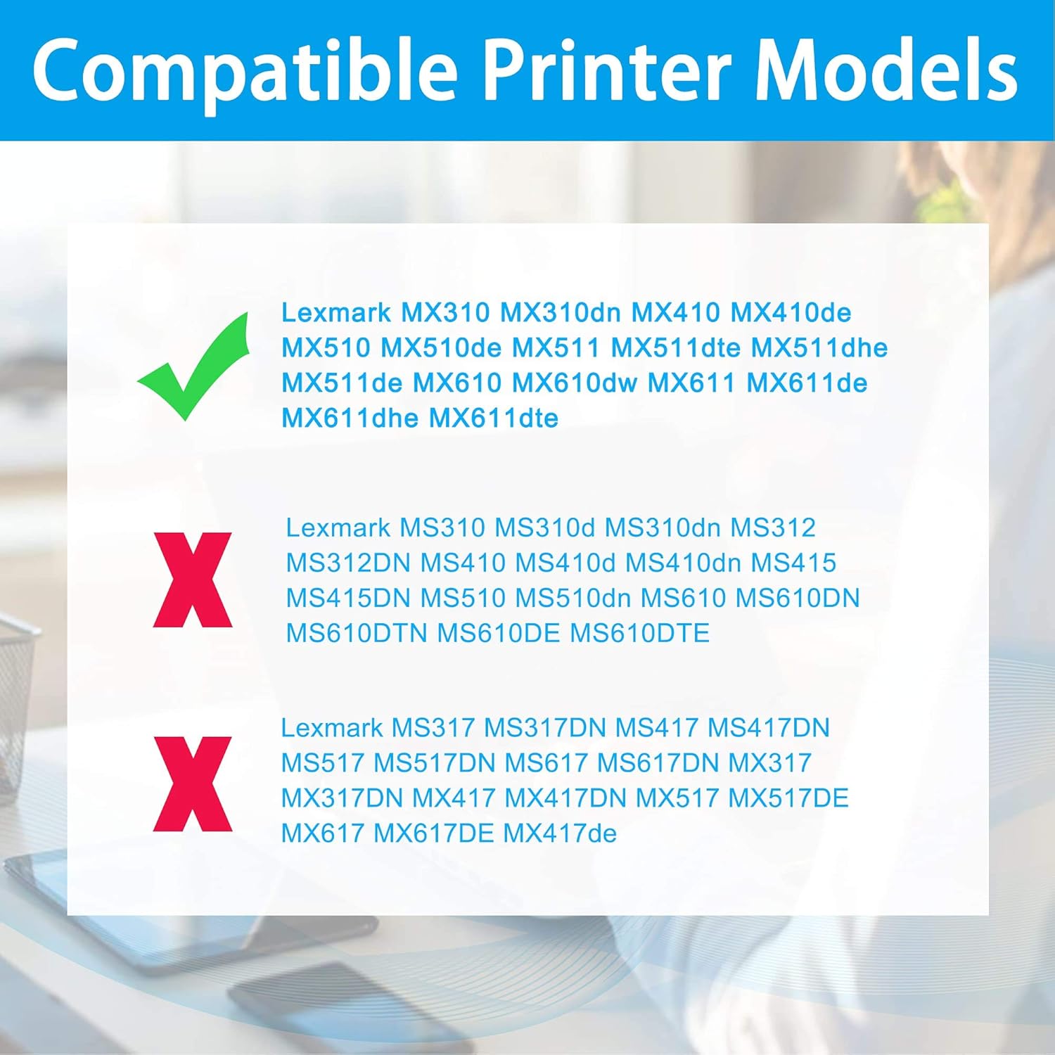 LCL Compatible Toner Cartridge Replacement for Lexmark 60F1000 601 MX510de MX511dte MX511dhe MX310dn MX410de MX511de MX610dw MX611de MX611dhe (1-Pack Black) Pack of 2