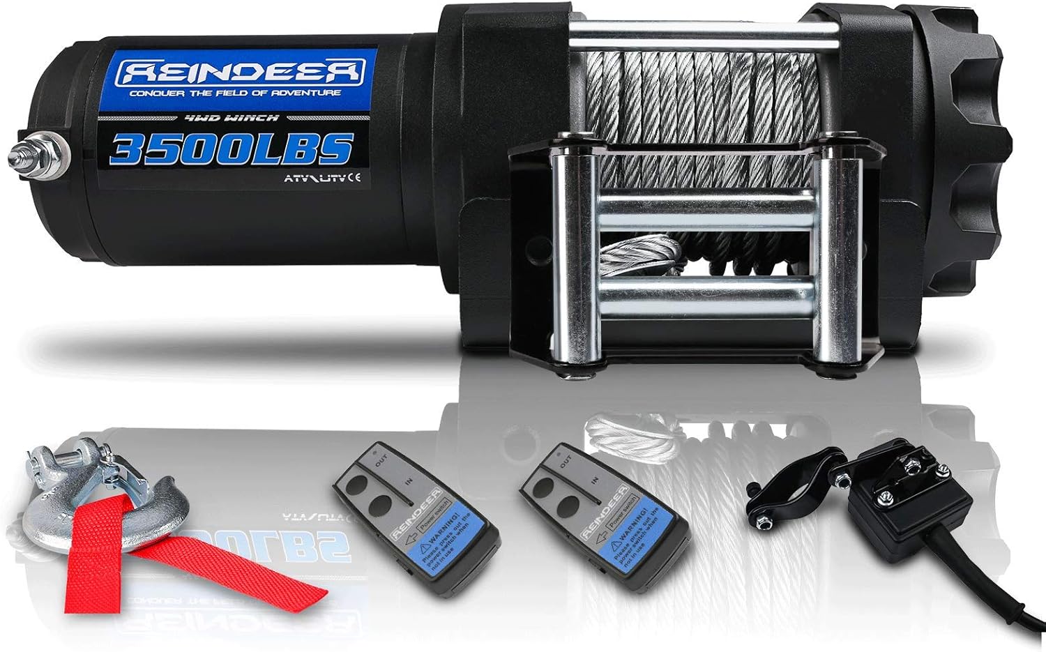 REINDEER 12V Winch 3000 lb Load Capacity Electric Winch Kit Synthetic Rope for ATV UTV with Hawse Fairlead Waterproof IP67 with Wireless Remotes