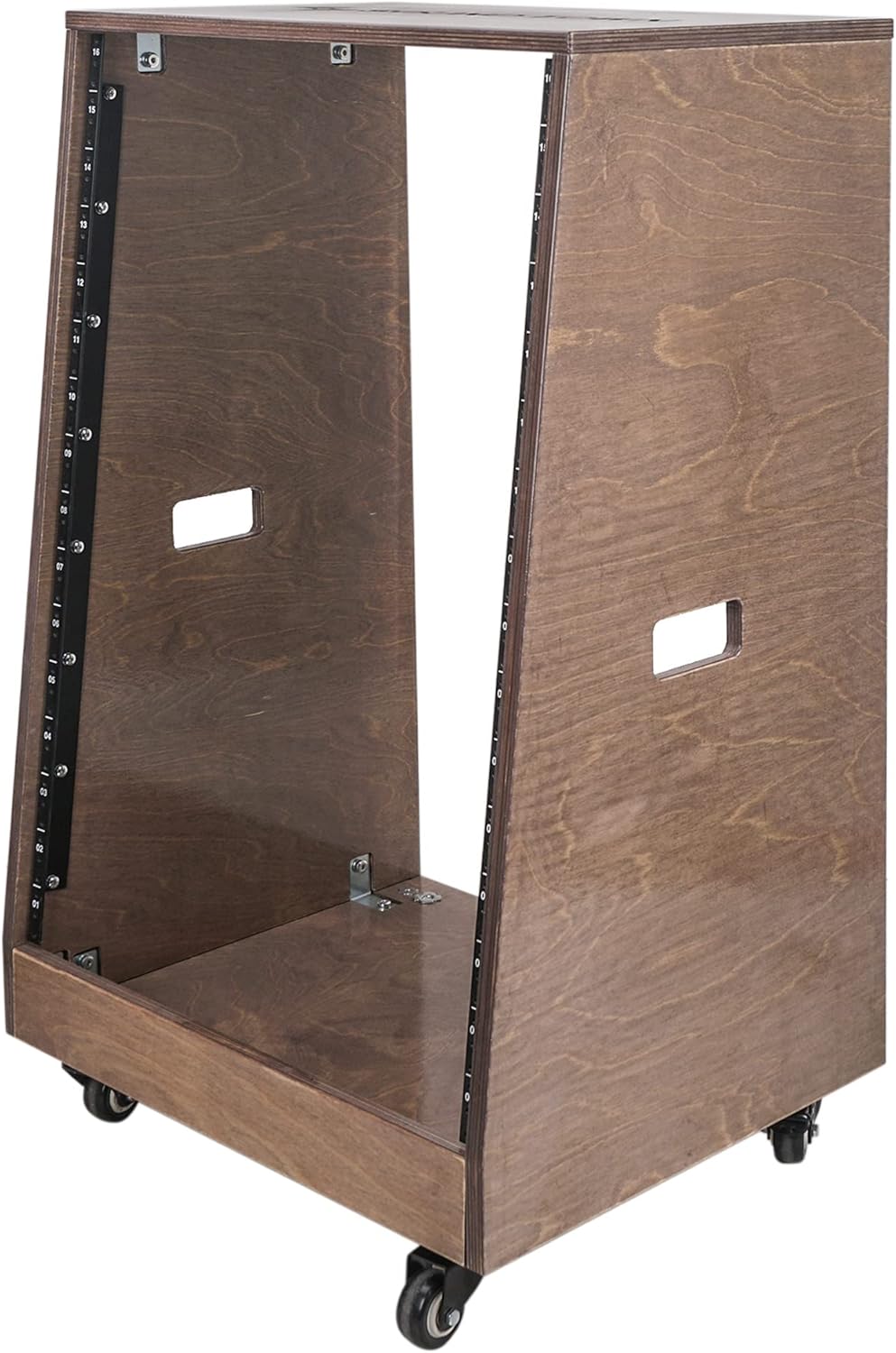 Sound Town DIY Slanted 16U Studio Rack, Plywood, Weathered Gray, Rubber Feet, Casters (SDRK-16TB)