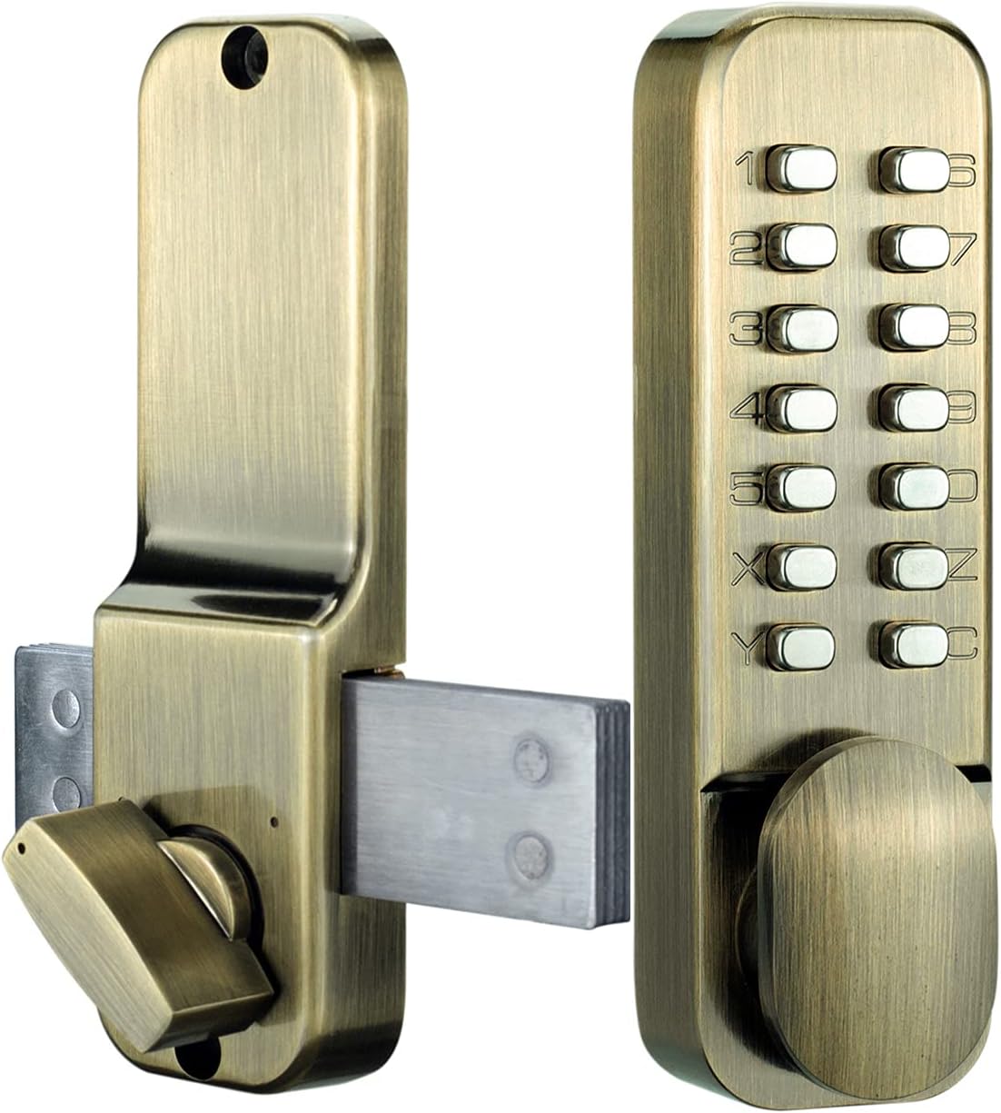 Stainless Steel 100% Mechanical Keyless Entry Door Lock with Handle, Waterproof Door Locks with keypads Door knob, Digital Code Combination Door Keypad Deadbolt Locks, No Electronic, Easy to Install