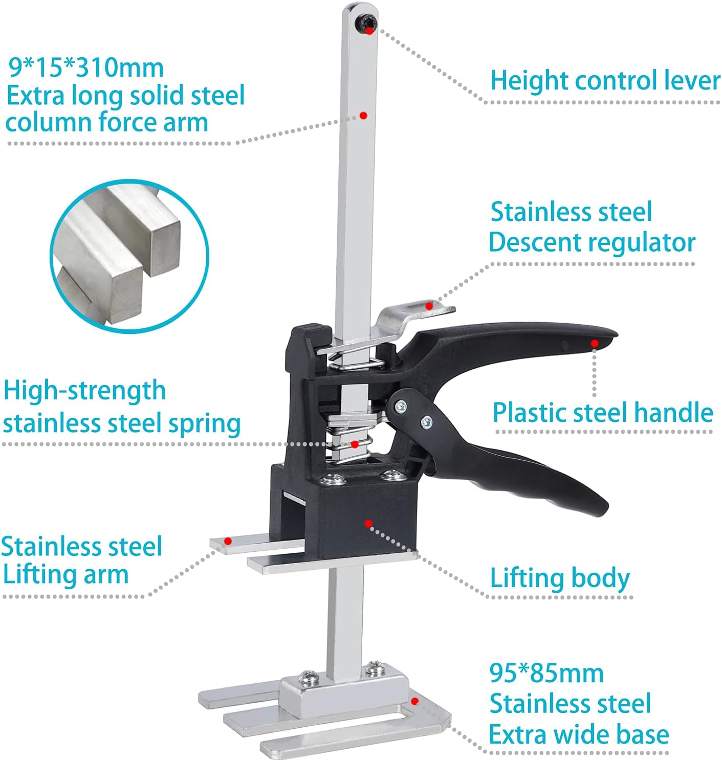Labor Saving Arm Jack 2 Pack, 12 Inch Lever Arm Lifter with Level Ruler, Hand Jack Lift Tool, Furniture Jack Lifter, Effort Elecator for Floors Doors Cabinet Installation Pack of 2