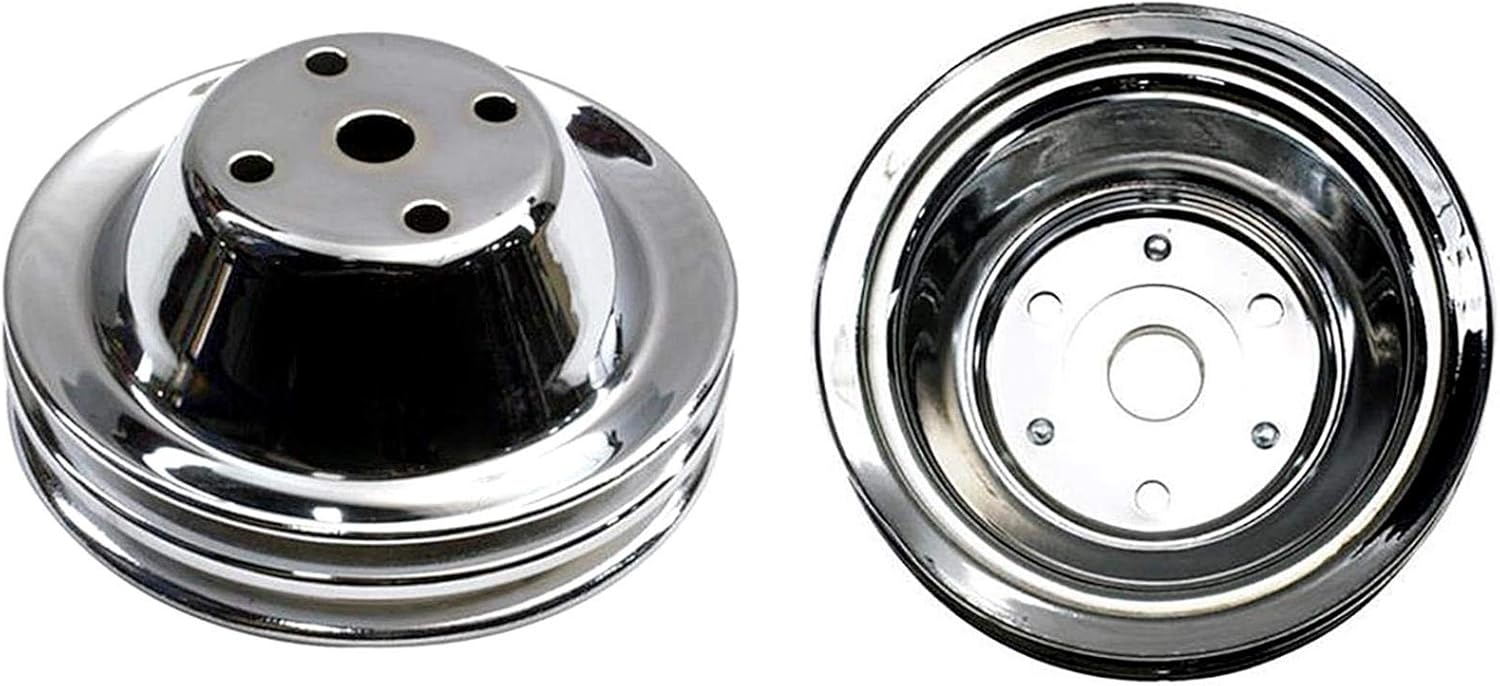 SBC Chrome Pulley Set, 2-Groove Upper/3-Groove Lower, Long Pump