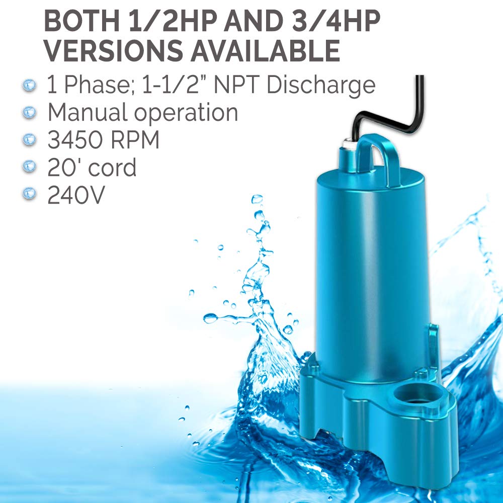 Barnes 119330 Model EP52X Submersible Effluent Pump, 1/2 hp, 240V, 1 Phase, 1-1/2
