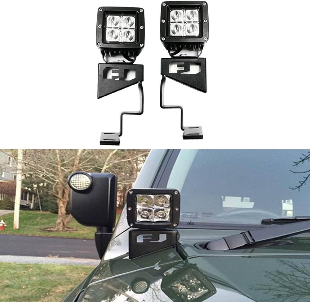 12W Cube Spot Beam LED Front Cowl Light Kit w/Windshield Pillar Steel Mounting Brackets for Toyota Fj Cruiser 2007-2016