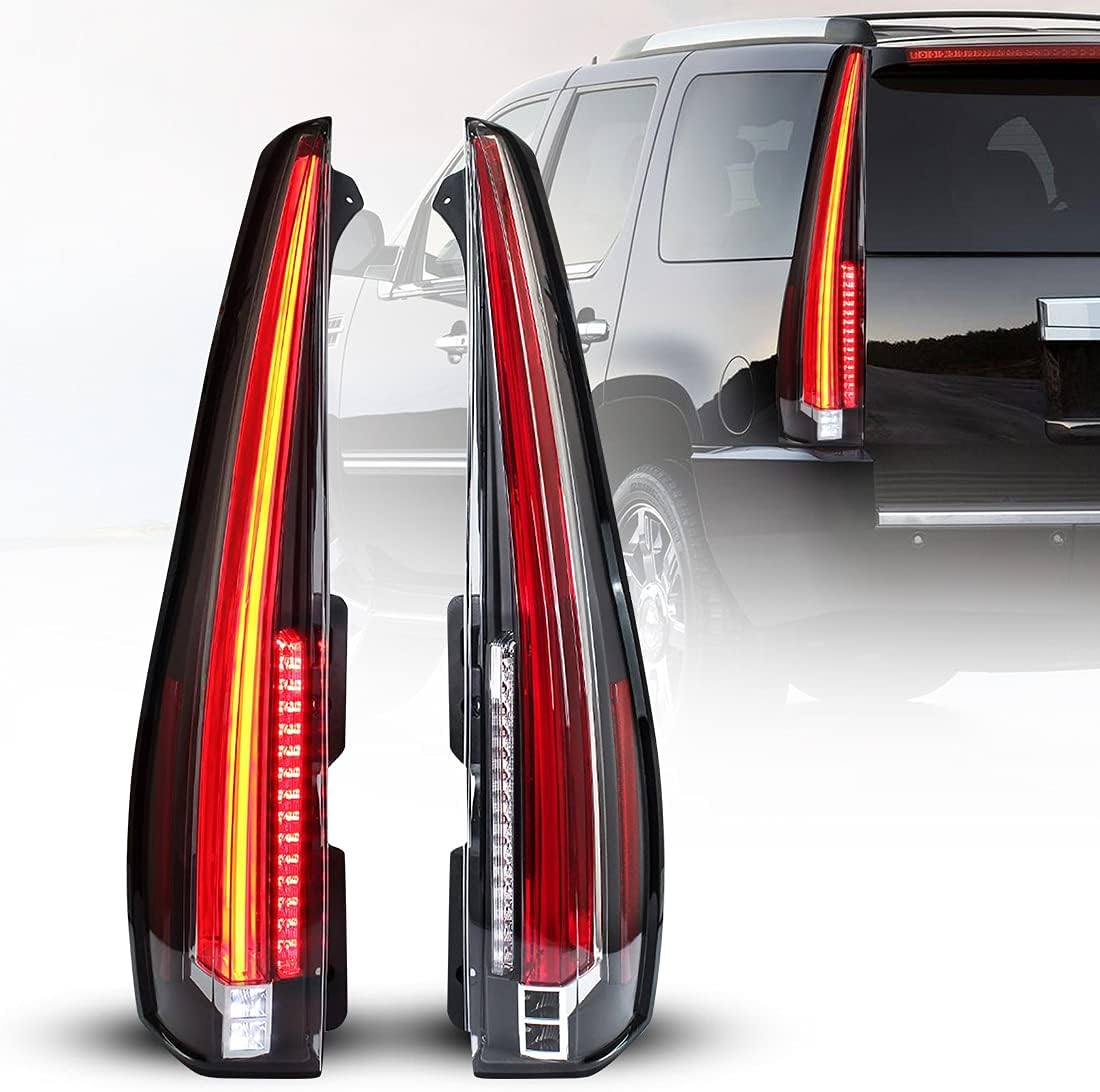 ROXX Full LED Tail Lights Assembly for 2007-2014 Cadillac Escalade /ESV 3rd Gen SUV, Full Sealed Taillights Pair with Red Led Turn Signals/ DRL, Led Reverse Lights, Passenger and Driver Side (Clear