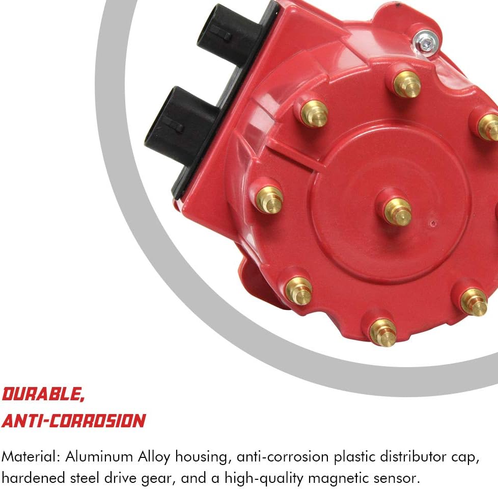 Ignition Distributor Compatible with 1987-1997 GMC Chevy 5.0L 5.7L 7.4L C/K Pickup Truck Van Big Blocks Small Blocks 305 350 454 HEI652R Red Cap Pack of 2