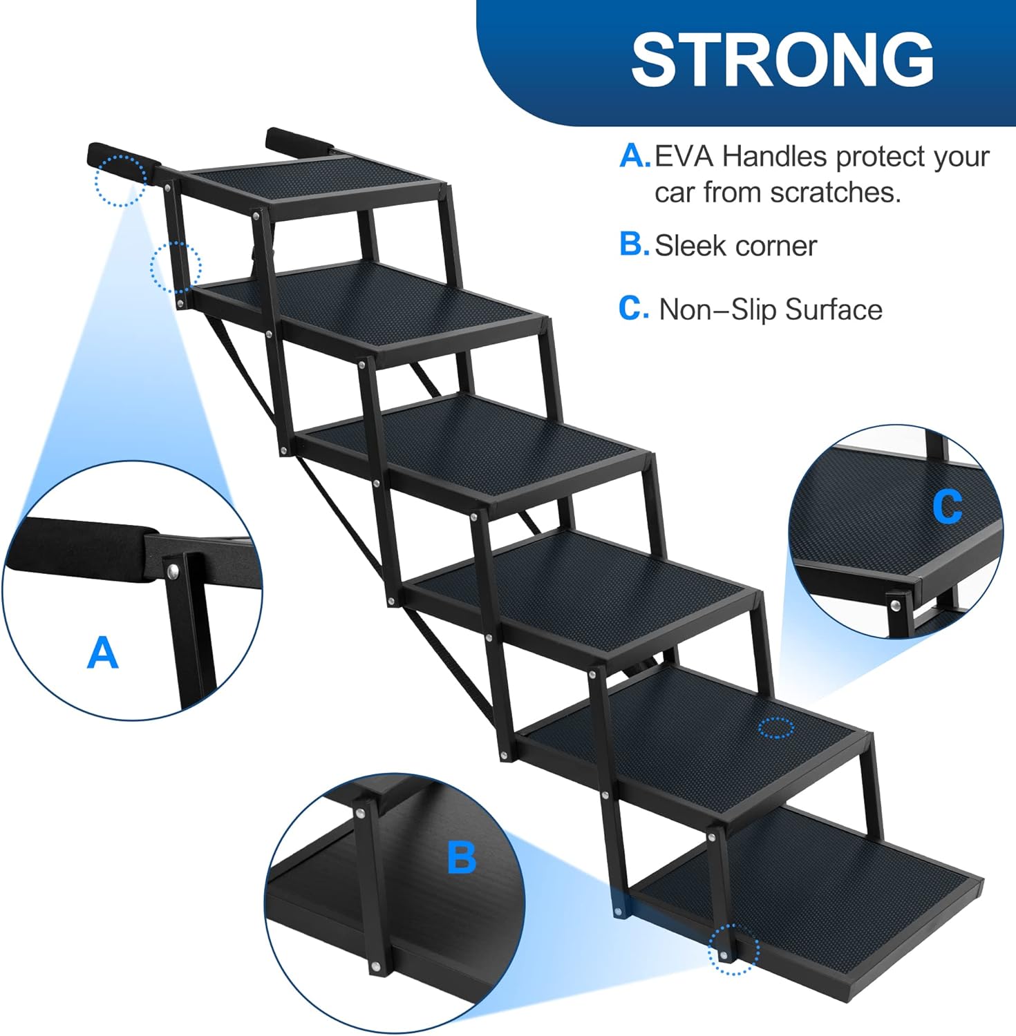 Niubya Dog Steps for Large Dog, Foldable Aluminum Dog Stairs with Nonslip Surface for Cars and SUV, High Beds, Trucks, Lightweight 6 Step Pet Ladder Ramp Supports 150 Lbs