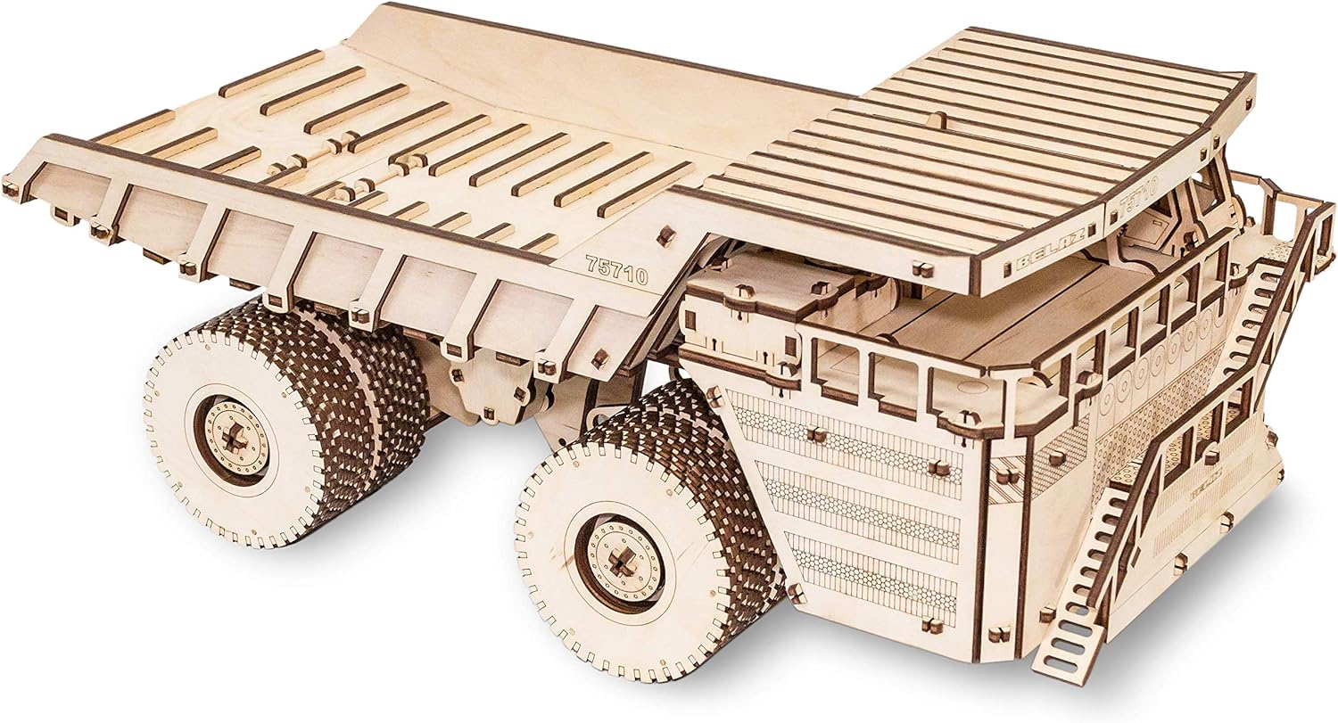 EWA Eco-Wood-Art Models 3D Puzzle for Adults and Teens - Mechanical BELAZ 75710 - Model with Rubber Band Engine - DIY Craft Set, Kit for Self-Assembly, No Glue Required Pack of 2