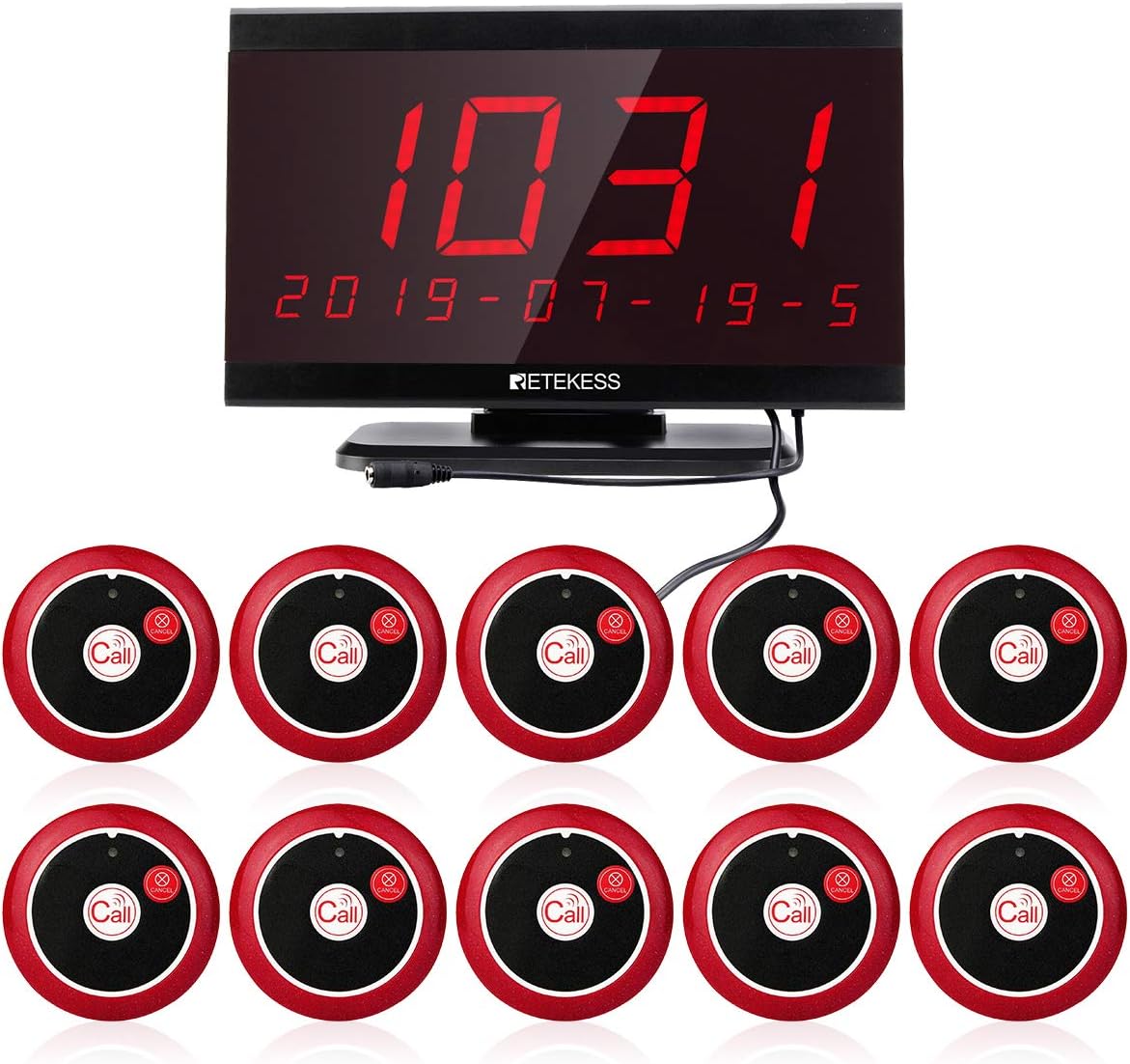 Retekess TD105 Wireless Caregiver Pager,Restaurant Pager System,15 Level Volume,6 Partition Mode,10 2-Key Panic Alert Call Buttons for Hospital,Cafe
