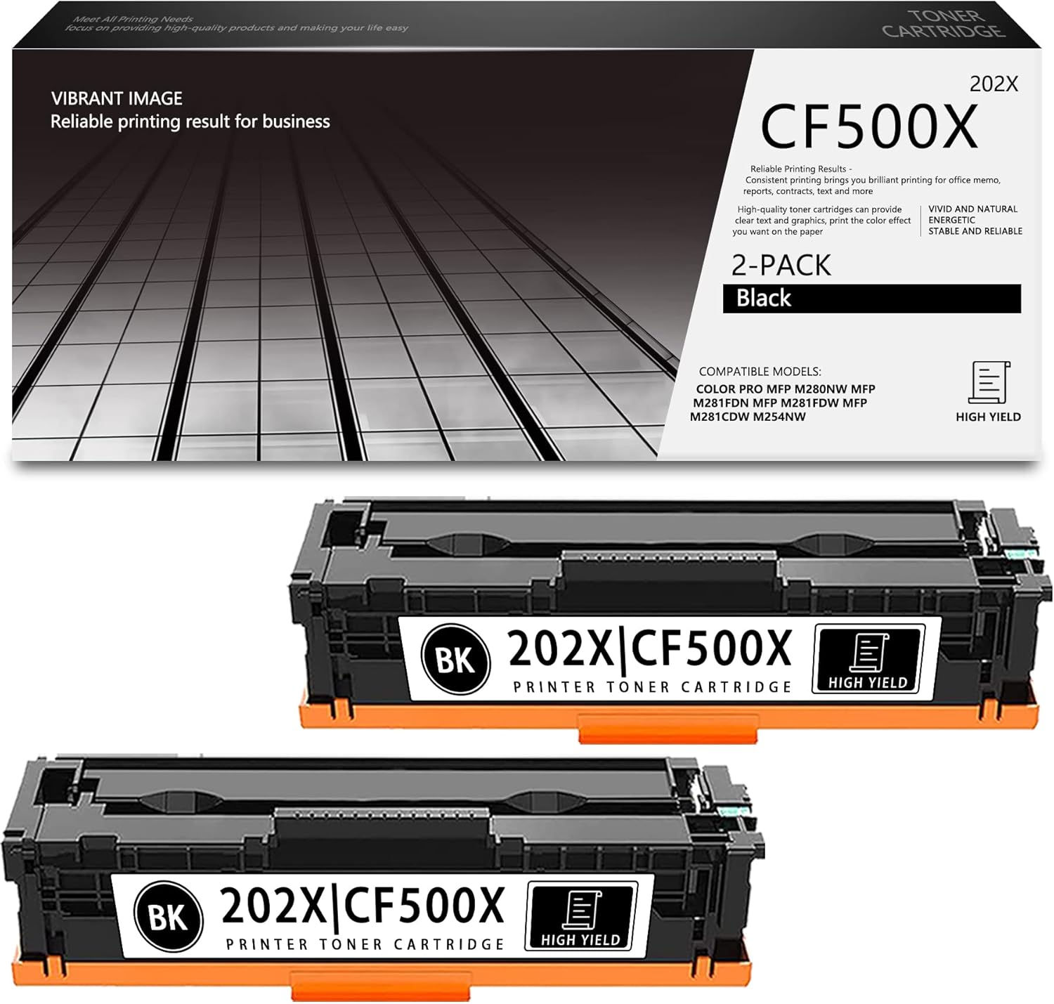 202X | CF500X Compatible Replacement for HP 202X Toner Cartridges Color Pro M254nw M254dw M281fdn M254dn MFP M280nw M281fdw M281cdw Printer (2 Black) Pack of 2