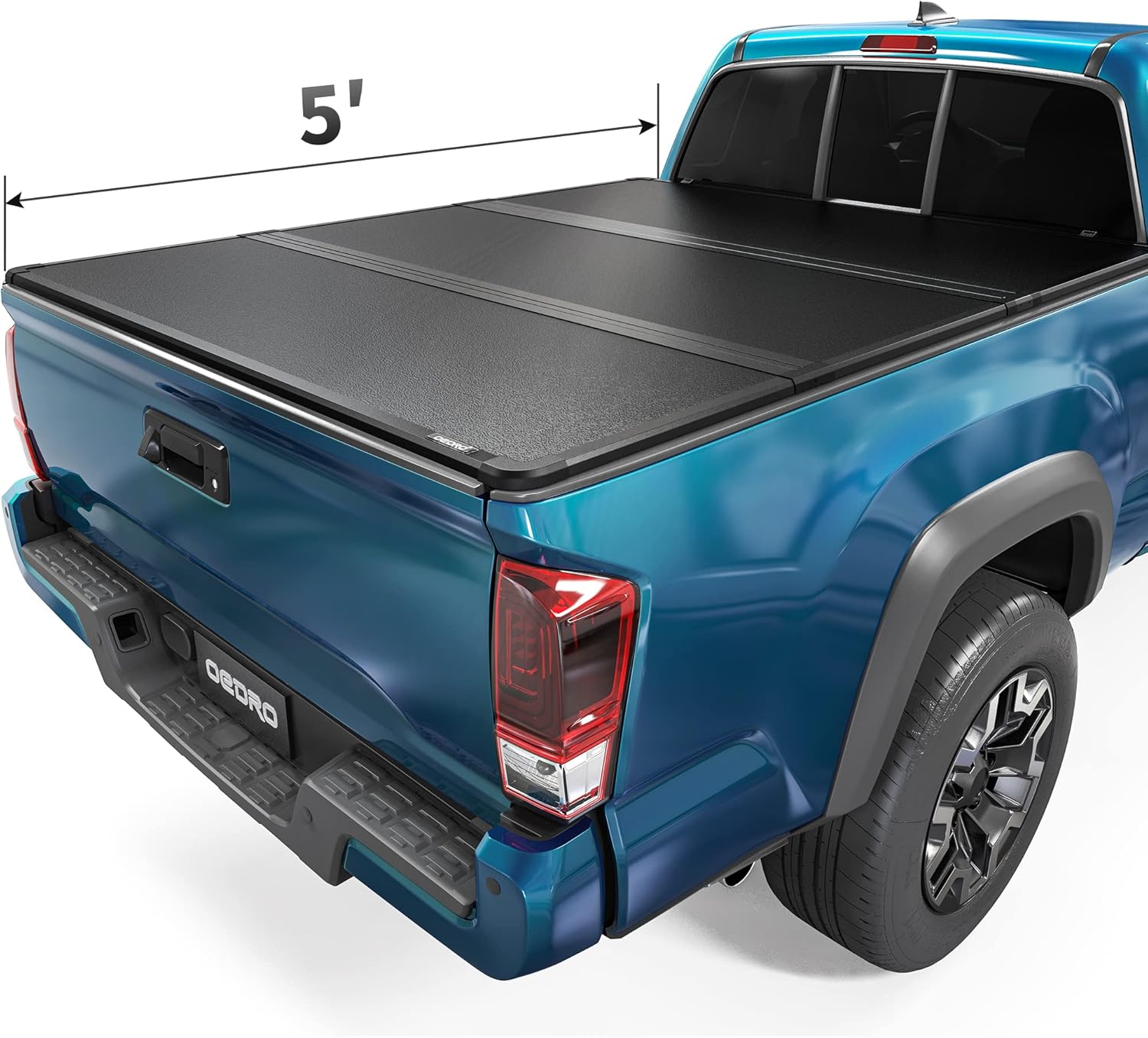 oEdRo Soft Tri-fold Truck Bed Tonneau Cover Compatible with 2016-2022 Toyota Tacoma with 5ft Bed, Fleetside with Track Rail System(Excl. Trail)