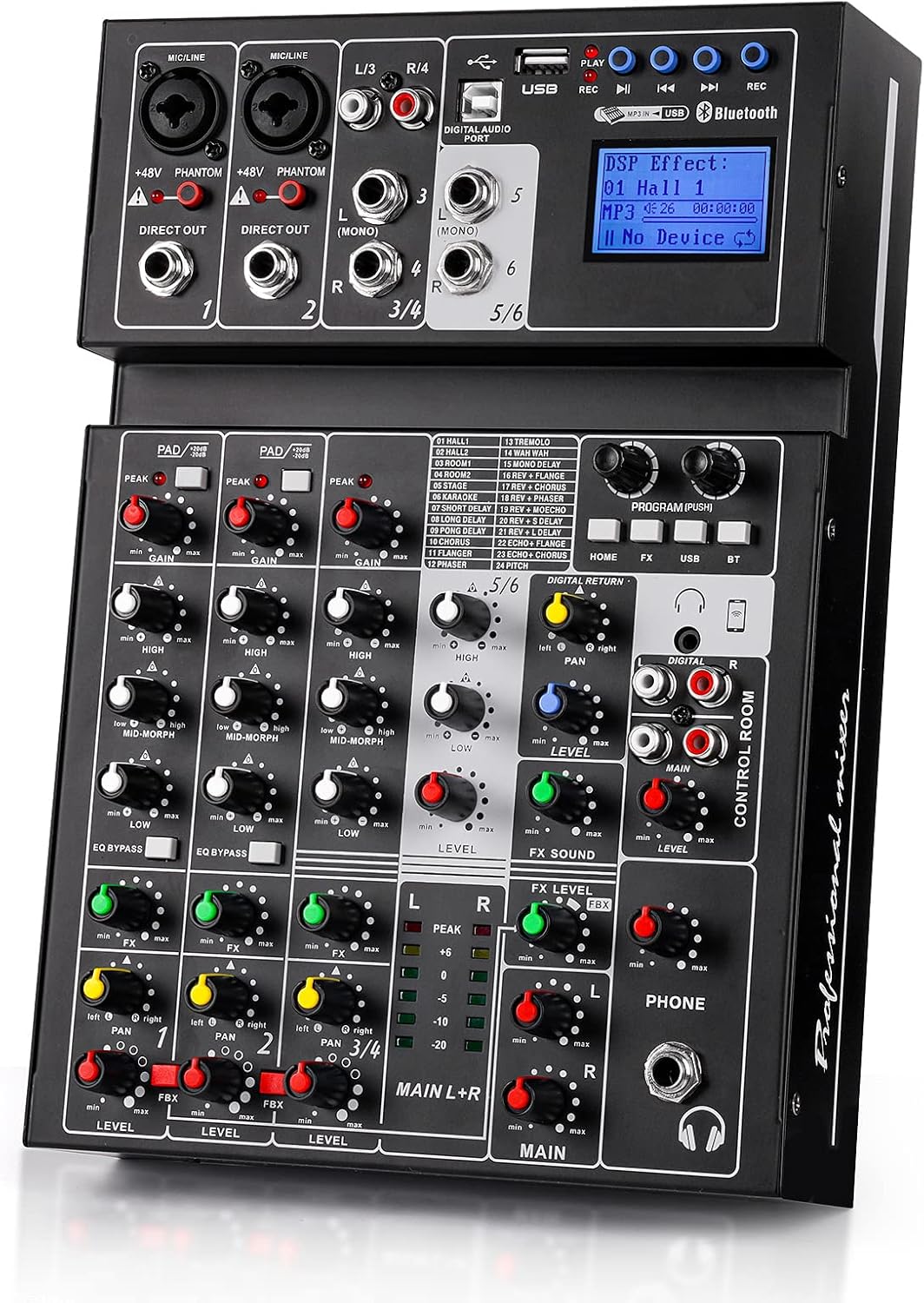Audio Mixer Sound Board Console 6 Channel Sound Mixer Support Digital USB MP3 Computer Wireless Input with 48V Phantom Power for Professional and Beginners By Vangoa