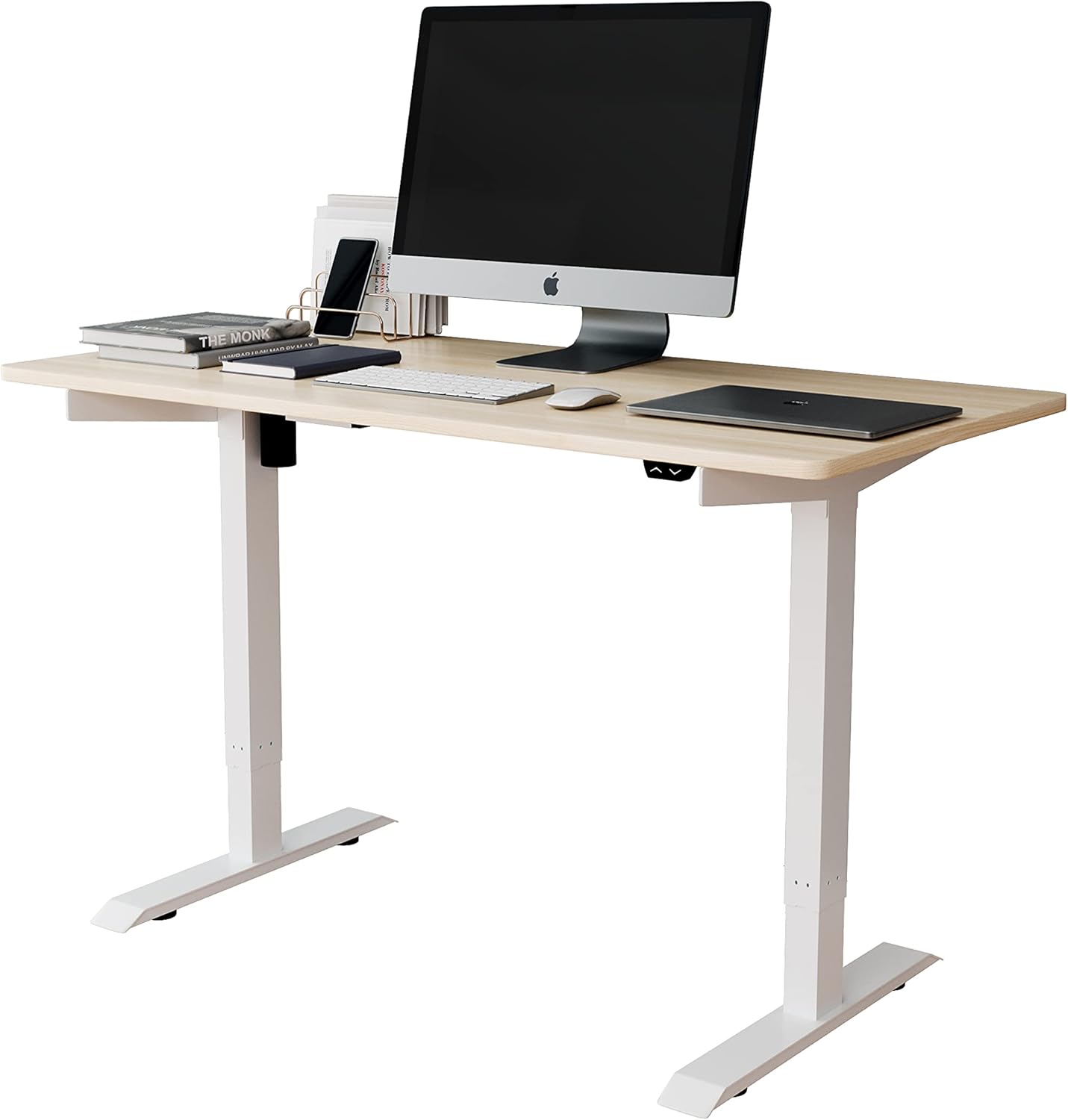 Techni Mobili Power Adjustable, Oak sit to Stand Desk, ONE Size