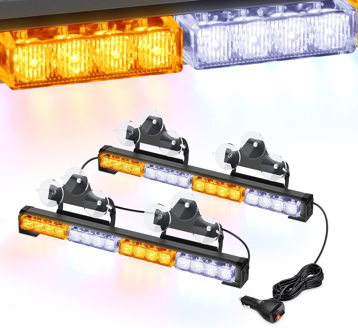 Nilight Traffic Advisor Emergency Strobe Light Bar 2 In 1 17Inch 32LED 23 Flash Patterns Directional Safety Warning Lights with Cigar Lighter on Trucks Police Construction Vehicles, 2 Year Warranty Pack of 2