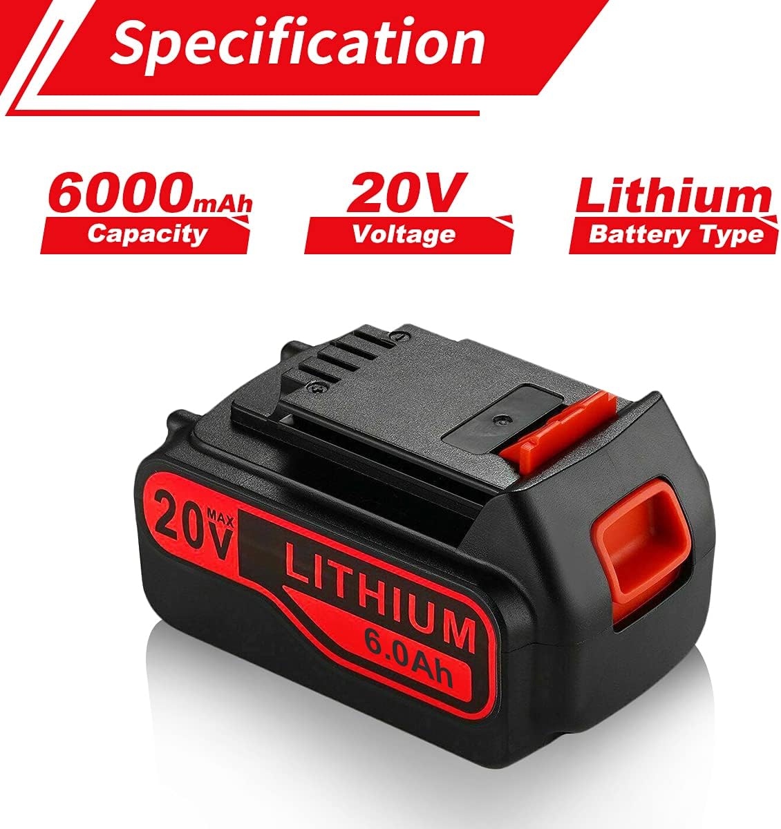 2 Pack 6.0Ah 20V Max Replacement Lithium Battery for Black and Decker 20Volt Max LBXR20 LB20 LBX20 LBXR2020 LBX4020 LB2X4020-OPE LBXR20-OPE Extended Capacity Battery Pack of 2