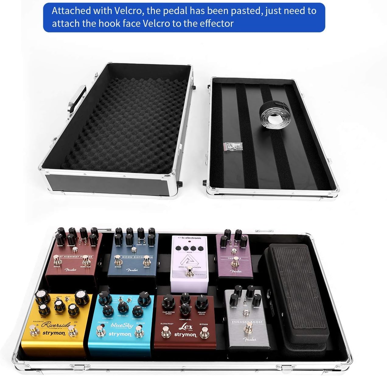 Ghost Fire Guitar Multi Effect Pedal Case 21.6x12.4x4.2in ，with Pedal Mounting Tape Fastener，Sturdy Locking Aluminum ，T series T-EC10