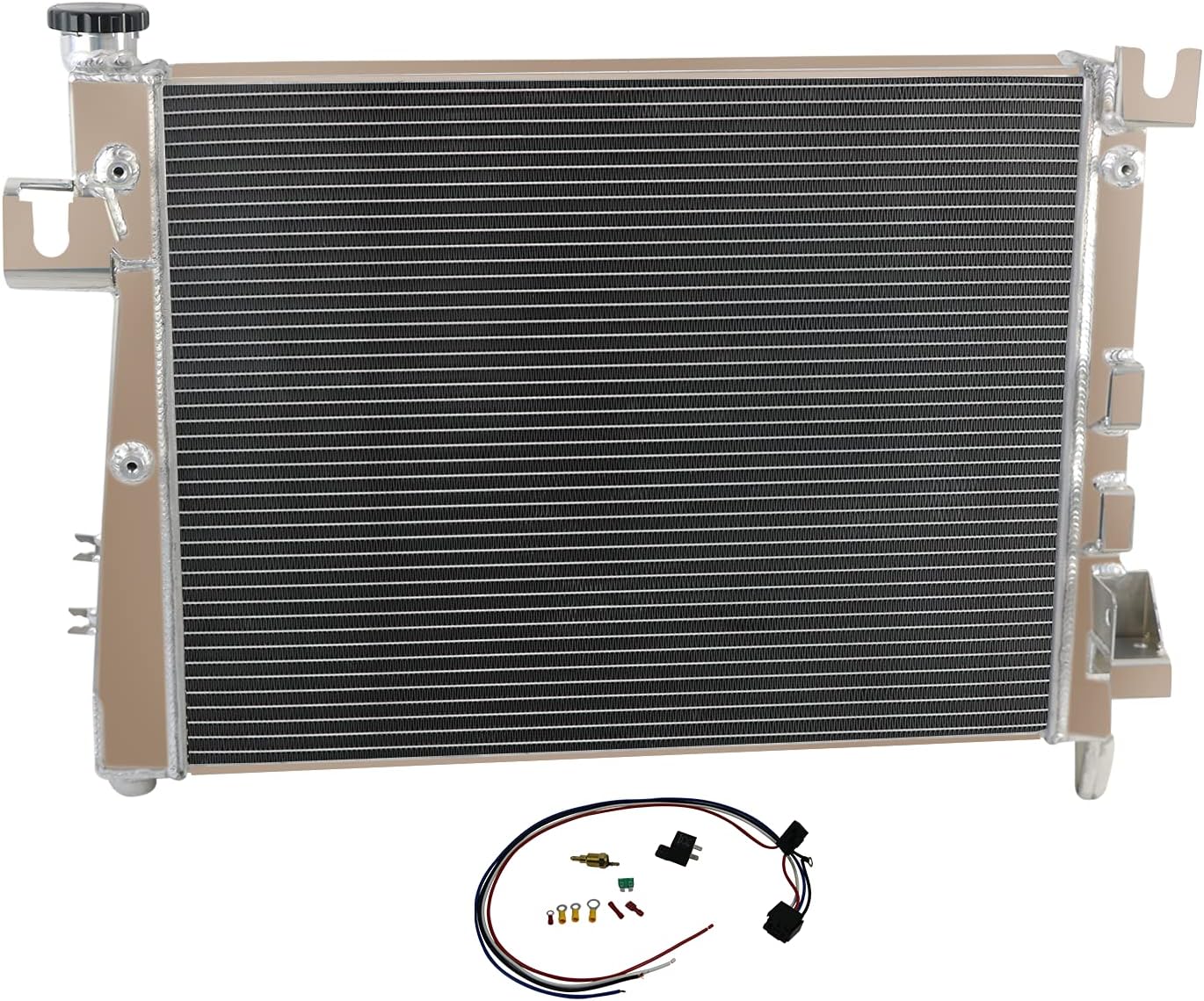 CoolingSnow 3 Row Radiator for 2004-2009 Dodge Ram 1500 2500 3500 5.7L V8 Aluminum Radiators + Shroud fan + Thermostat Relay Kits
