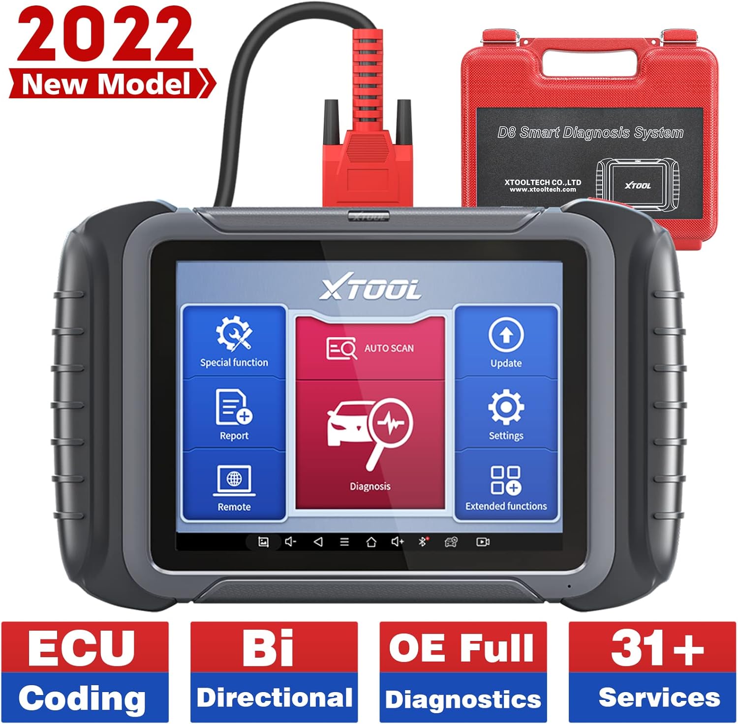XTOOL D8 Automotive Diagnostic Scan Tool 2022 Newest with ECU Coding, Bi-Directional Controls, 31+ Services, Key Programming, OE Full System Diagnosis, ABS Bleed, Throttle Body/ Crankshaft Relearn