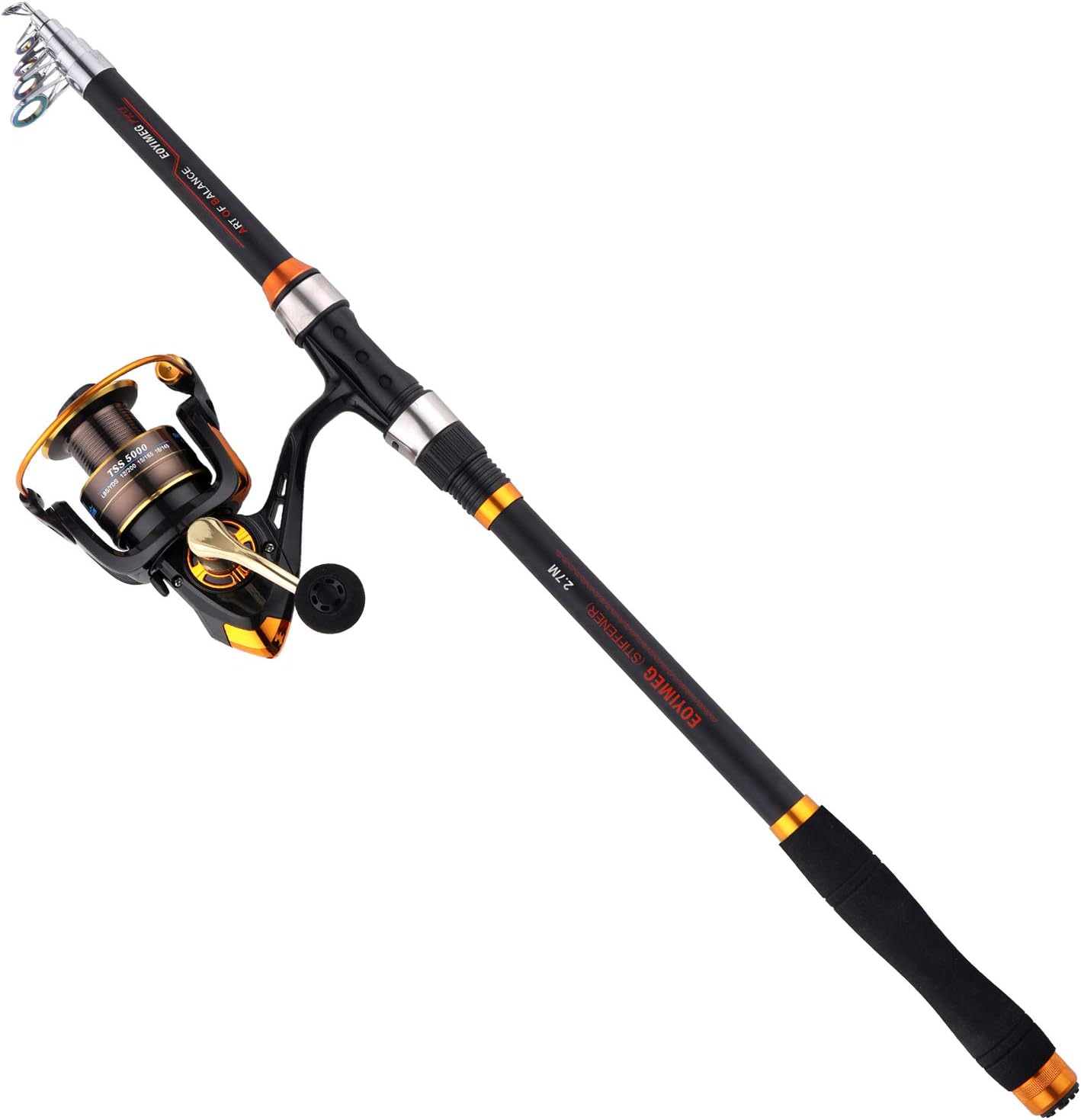 EOYIMEG Fishing Rod Kit with Spinning Reels, Telescopic Fishing Rod and Reel Combos for Youth Adults Travel Fishing Pole Kit for Saltwater Freshwater Pack of 2