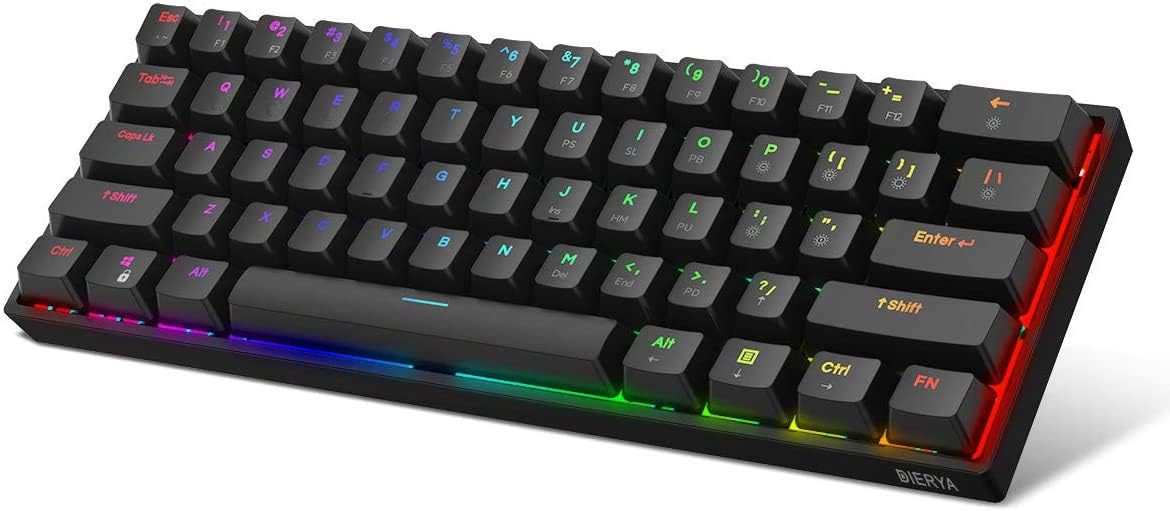 DIERYA DK61E 60% Mechanical Gaming Keyboard, RGB Backlit Wired PBT Keycap Waterproof Type-C Mini Compact 61 Keys Computer Keyboard with Full Keys Programmable (Gateron Optical Red Switch) Pack of 2