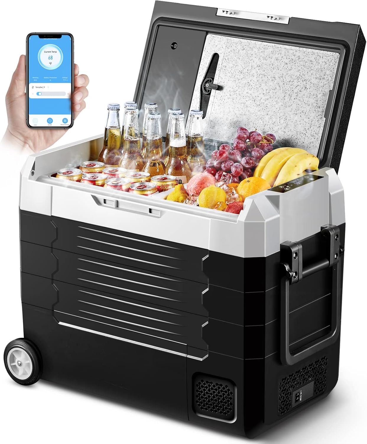 AAOBOSI Portable Car Refrigerator 12 Volt 59 Quart (55L) RV Car Fridge -4℉-68℉ Fast Cooling Dual Zone APP WIFI Control RV Portable Refrigerator Freezer With Cutting Board Compressor Cooler Handle Foldable 12V/24V&100-240V For Car,Truck,RV,Home