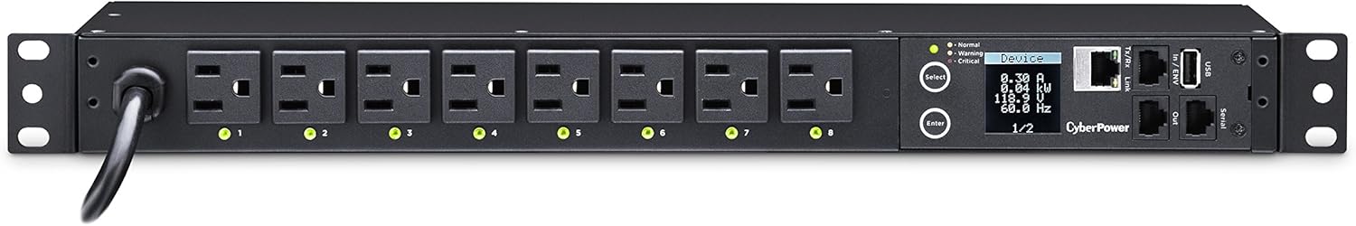 CyberPower PDU41001 Switched PDU, 100-120V/15A (Derated to 12A), 8 Outlets, 1U Rackmount