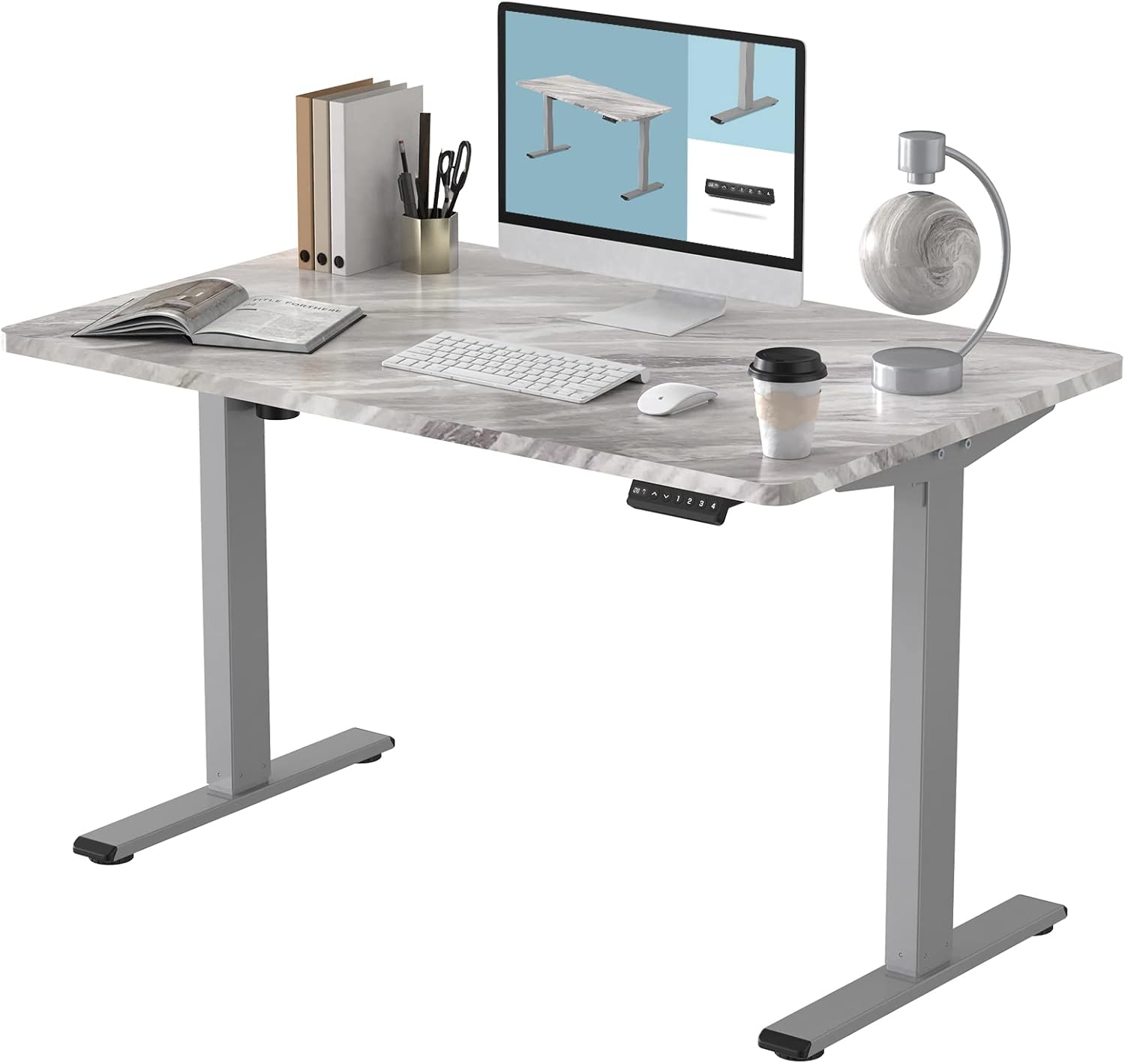 FLEXISPOT EN1 Electric Height Adjustable Desk 55 x 28 Inches Whole-Piece Standing Desk Home Office Sit Stand Up Desk Primo(Gray Frame +55 inch White Top)