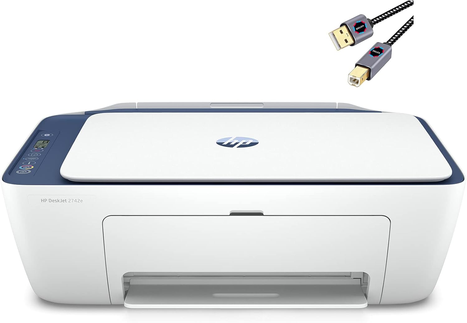 HP DeskJet 2752e Series Wireless Inkjet Color All-in-One Printer | Print Copy Scan | WiFi USB Connectivity | Mobile Printing | Up to 4800 x 1200 DPI | Up to 7.5 ISO PPM | White + Printer Cable