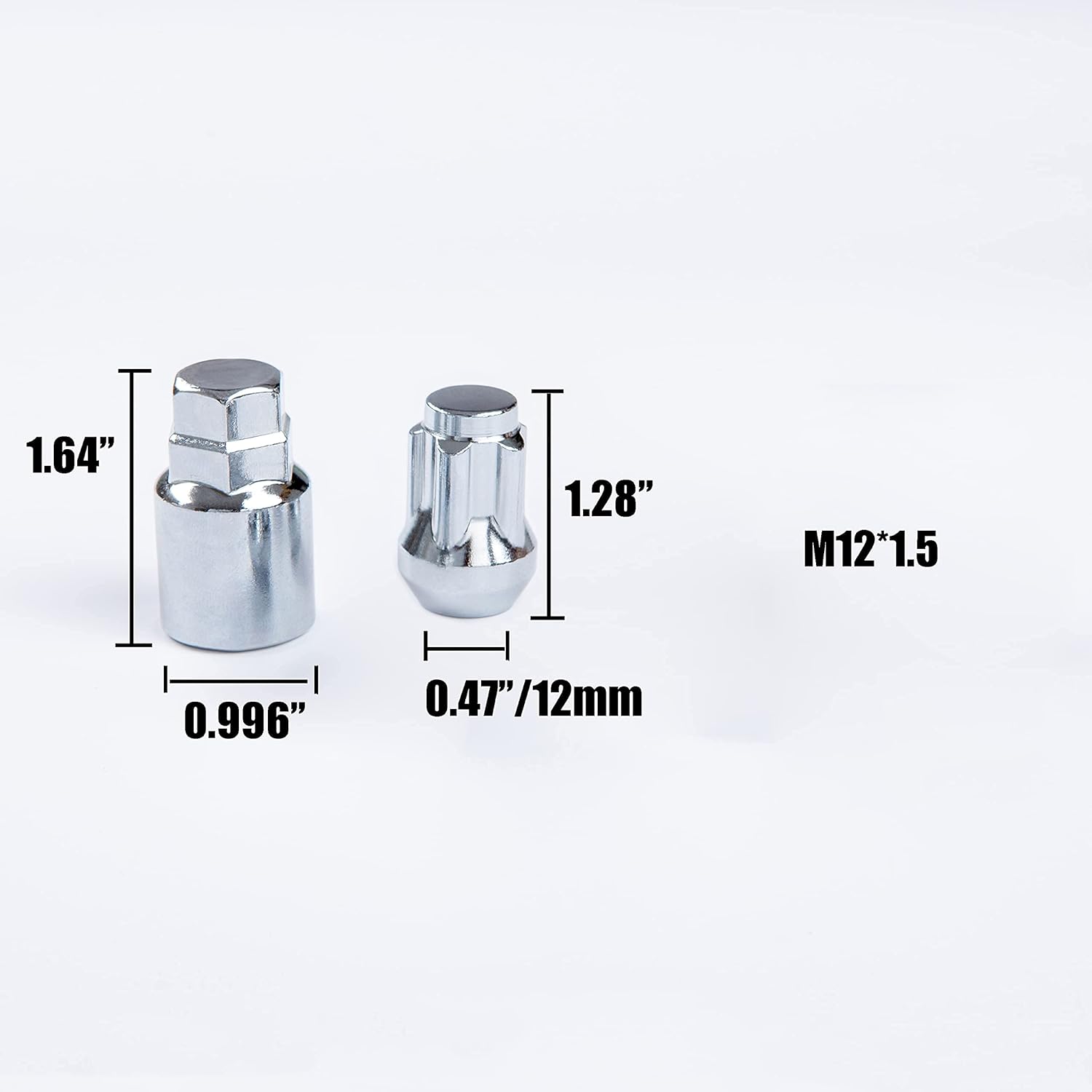 Wheel Locks Anti Theft, M12 x 1.5 Thread Size Chrome Cone Seat Wheel Locking Nuts Set of 4 and Wheel Lock Key Pouch Pack of 2