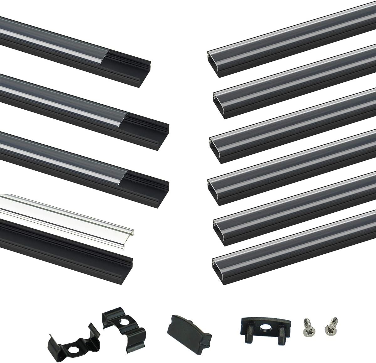 Muzata 10Pack 3.3FT/1M Black LED Channel System with Crystal Transparent Clear Cover Lens,Aluminum Extrusion Track Housing Profile for Strip Tape Light with, U Shape U1SW BT 1M,LU1 LH1 Pack of 2