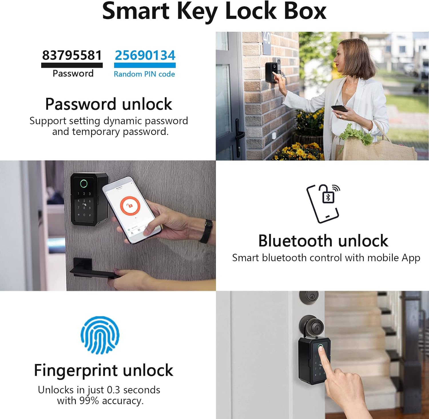 Key Lock Box, Smart Wireless Lock Box with App Remote Access, Large Key Safe for House, Waterproof, Wall Mounted/Outside Door Knob Security Boxes for Key, Realtor, Office, Airbnb