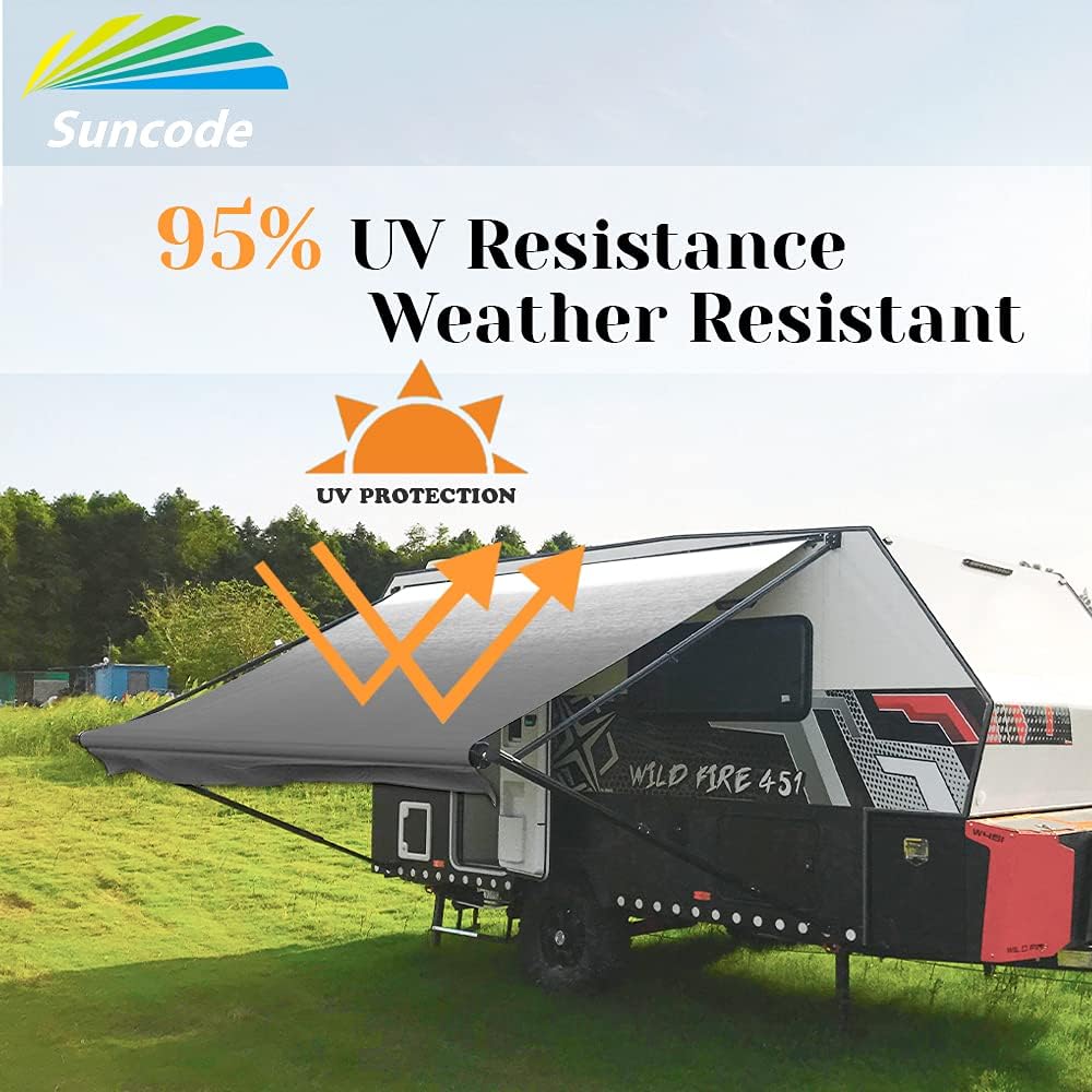 Suncode RV Awning Fabric Replacement Waterpoof Sun Shade Screen Universal Fit Camper Awning Replacement 16oz Vinyl RV Canopy Travel Trailer Awning Replacement 20 Feet Black Shale Fade