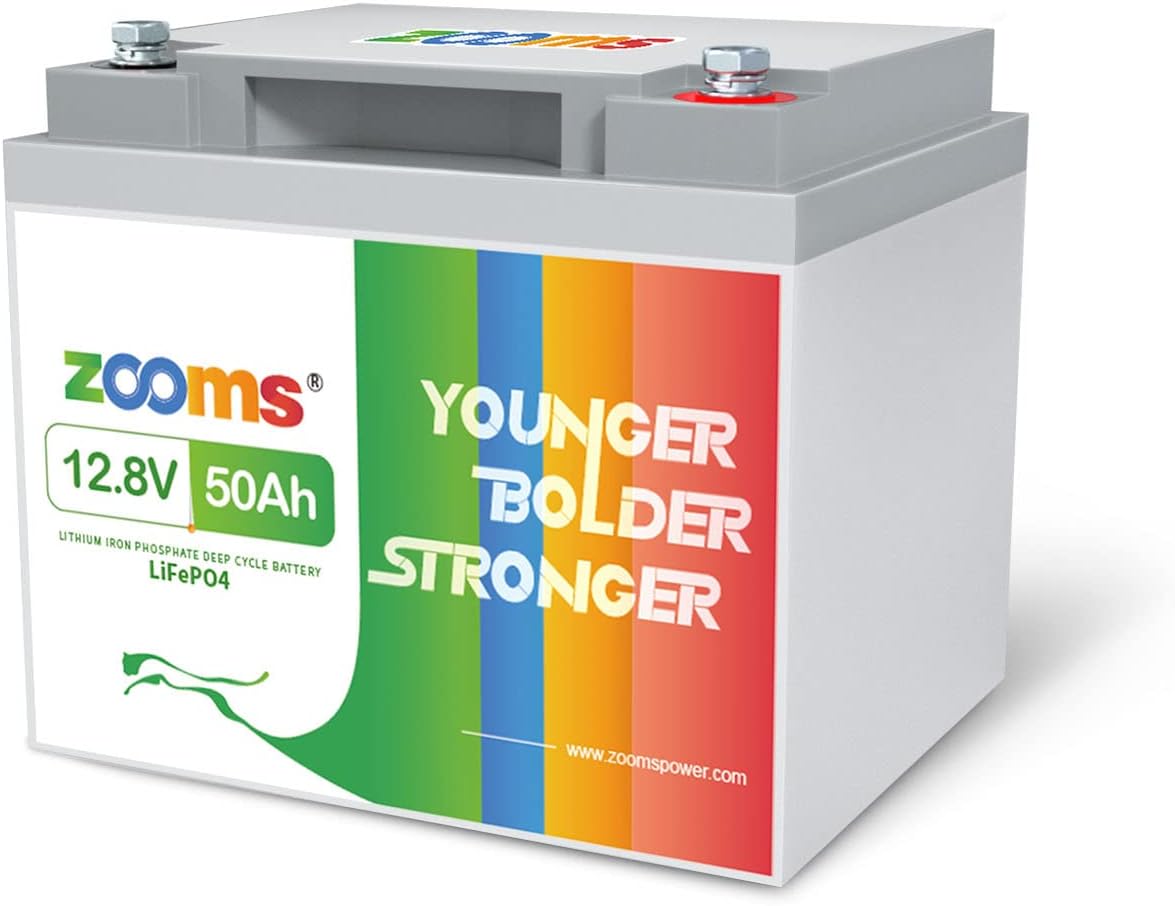 Zooms 12.8V 50Ah Lithium Portable LiFePO4 Battery, Ideal Replacement for 12V 100Ah AGM SLA Battery, Built-in BMS, 4000-8000 Cycles & 10-Year Lifetime, Perfect for RV, Camper, Security Devices, etc.