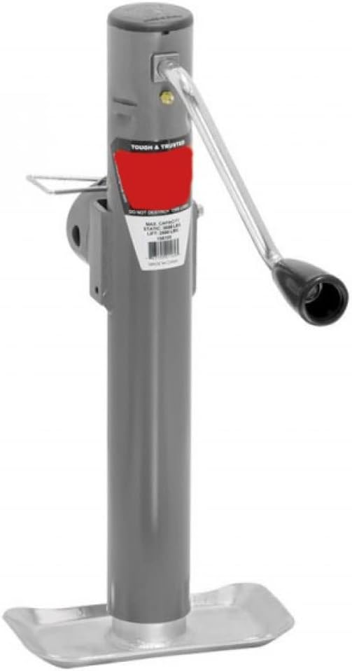 Draw-Tite Trailer Jack | Round | Side Wind | Swivel | 15in. Travel | Weld-On | Tubular Mount | 2000lbs. | w/Foot Plate | Grey