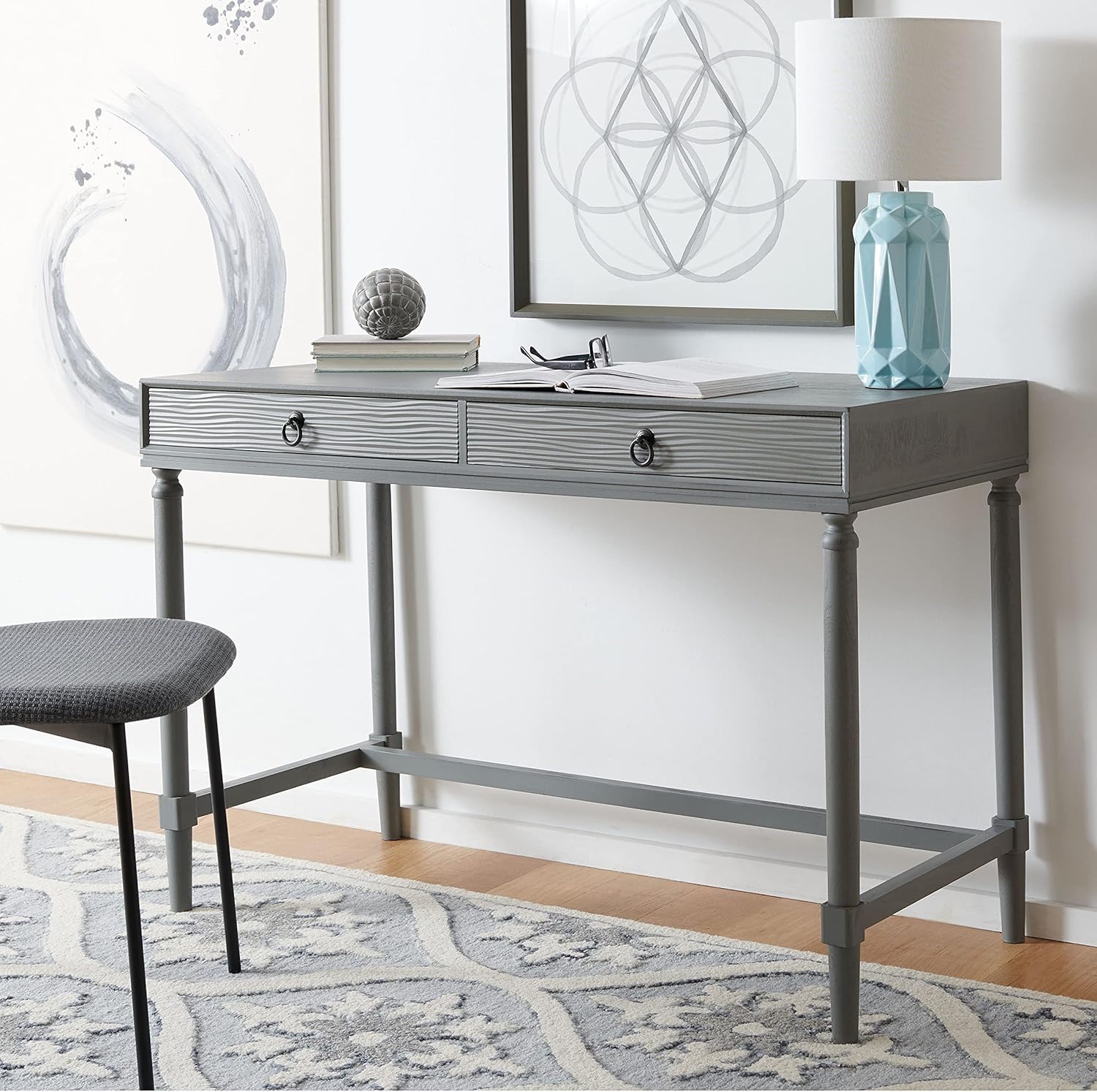 SAFAVIEH Home Collection Rhyne Taupe 2-Drawer Computer Table Office Desk DSK5702B, Grey