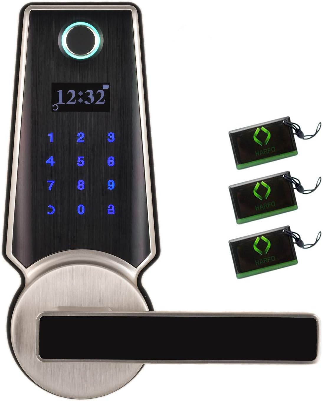Fingerprint Door Lock, Full App Control keyless Entry Door Lock, All in 1 Door Lock with Touchscreen Keypad, Keyless Lock with Reversible Handle, Code, Electronic Digital Lock (Satin Nickel)
