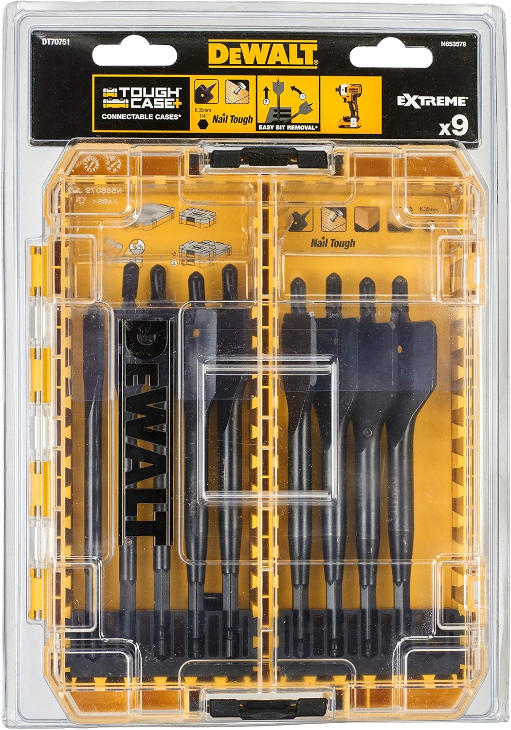 DEWALT DT70751-QZ Tough Case mediana con 9 Brocas de pala para Madera Pack of 2