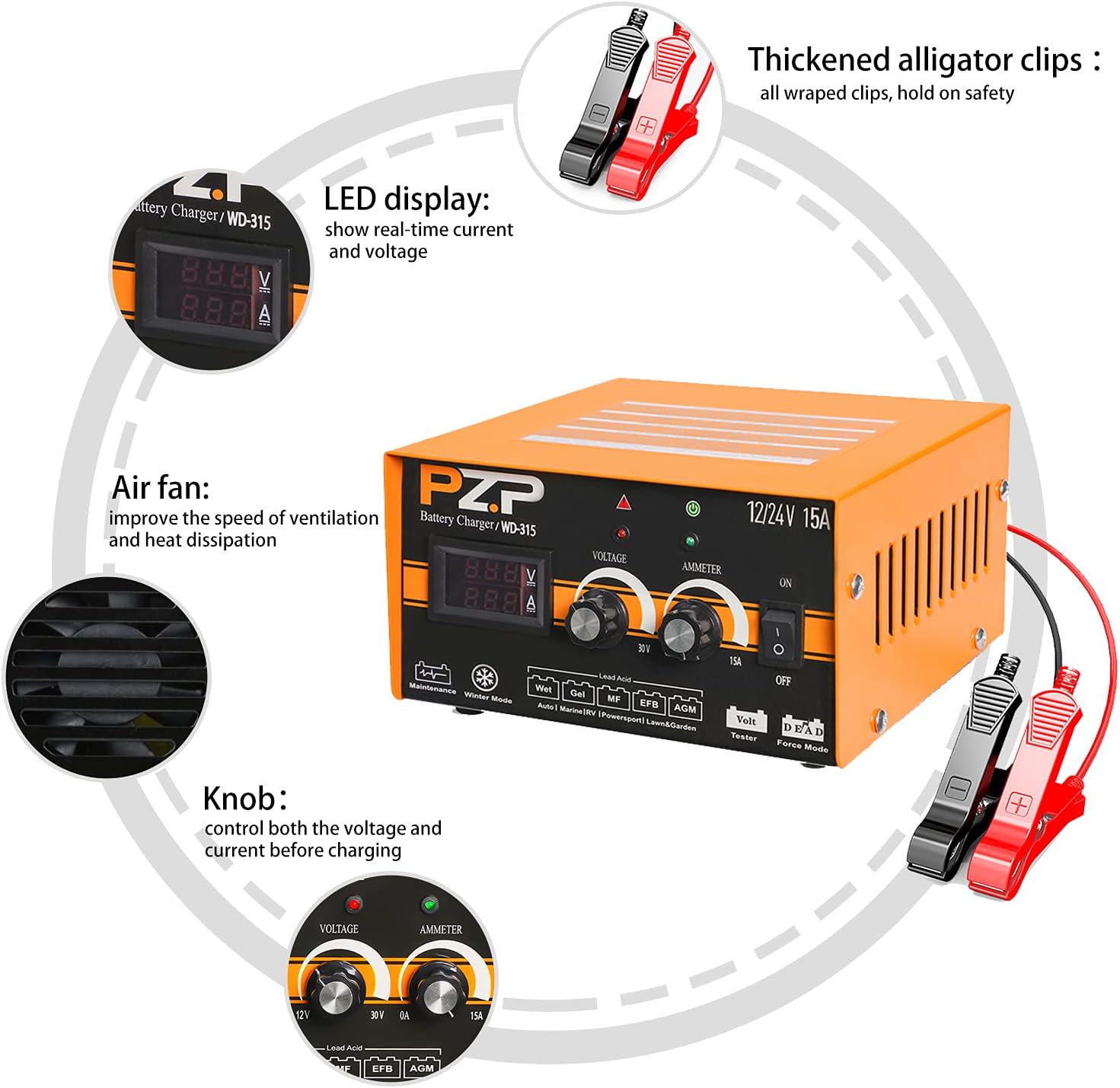 24v Battery Charger Manual 12v/24v Battery Charger 15-Amp Automotive Car Battery Fast Trickle Charger for Gel rv Bench Battery Charger and Maintainer 12v/15a 24v/7.5a by PZ.P