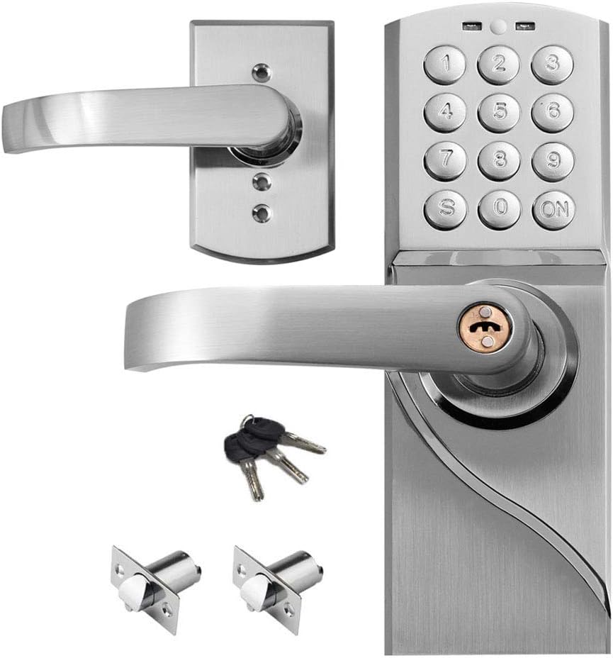 Door Lock with Keypad, Gimkok Commercial Keyless Door Lock and Smart Door Lock Front Door, Interior and Exterior Entry Door Lock with Handle for Bedroom, Office and House Rental, Silvery (Right Hand)