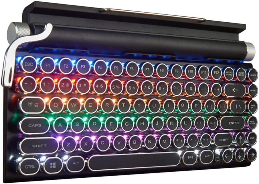 GUAZI STORE 83-Key Mechanical Keyboard dot Retro Typewriter Mechanical Keyboard Wireless Bluetooth Keyboard, Keyboard Gaming Mechanical,Anti-ghosting Blue Switch Mechanical Keyboard (Wood Color)