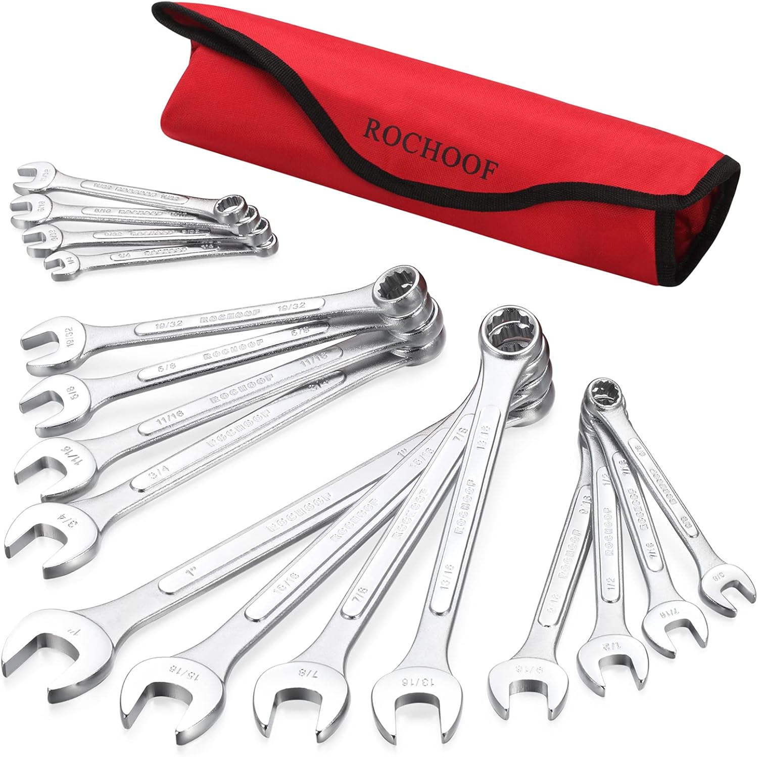 ROCHOOF Combination Wrench Set,5-Piece Metric Wrench Set 12-Point Chrome Vanadium Steel Wrenches 22-32mm with Rolling Pouch Pack of 2