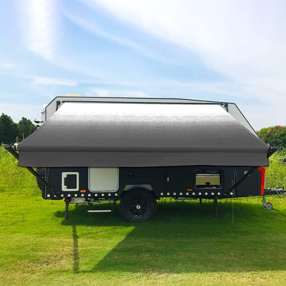 Suncode RV Awning Fabric Replacement Waterpoof Sun Shade Screen Universal Fit Camper Awning Replacement 16oz Vinyl RV Canopy Travel Trailer Awning Replacement 20 Feet Black Shale Fade